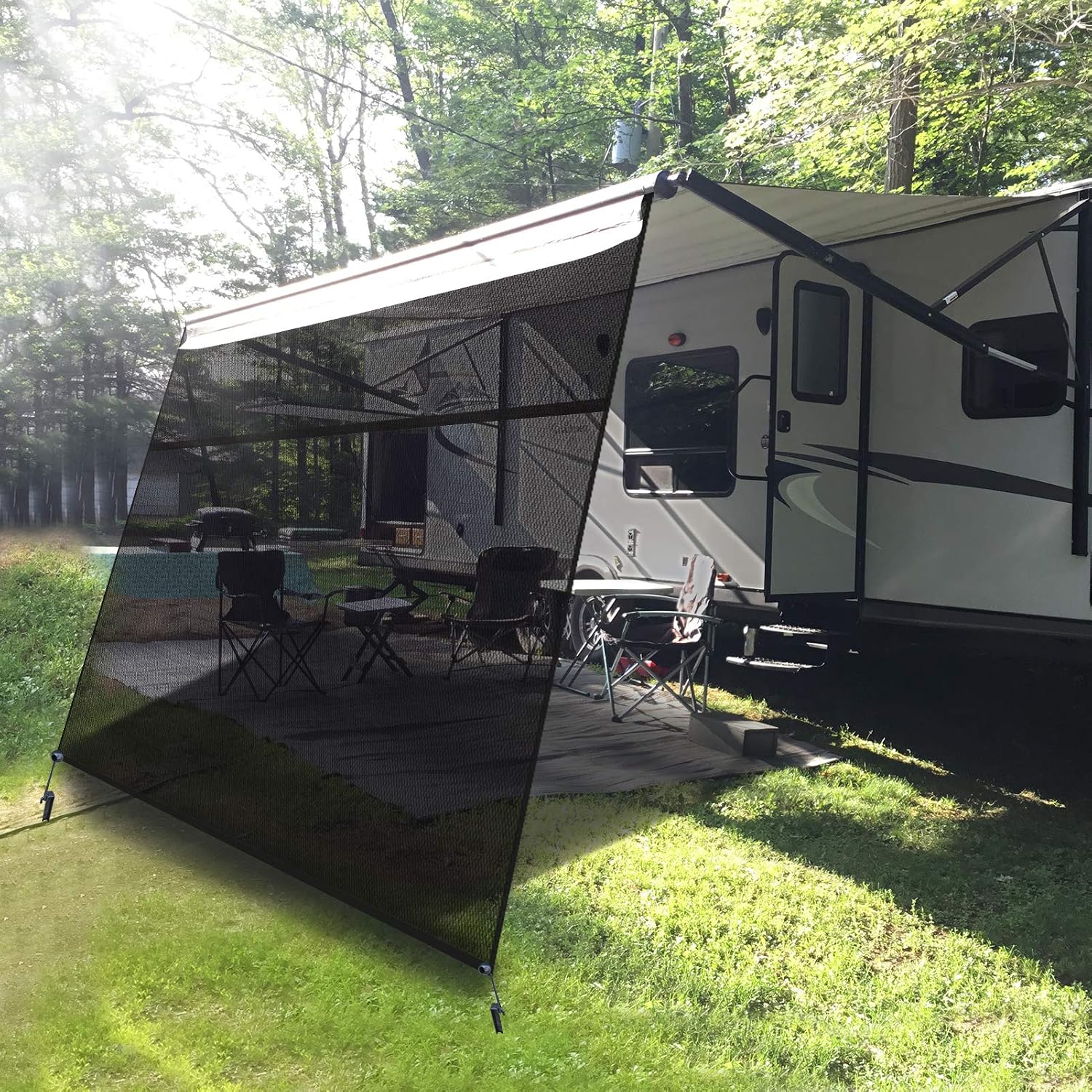 RV Awning Sun Shade Screen with Zipper 9' X 10'(Fit for 11' Awning)