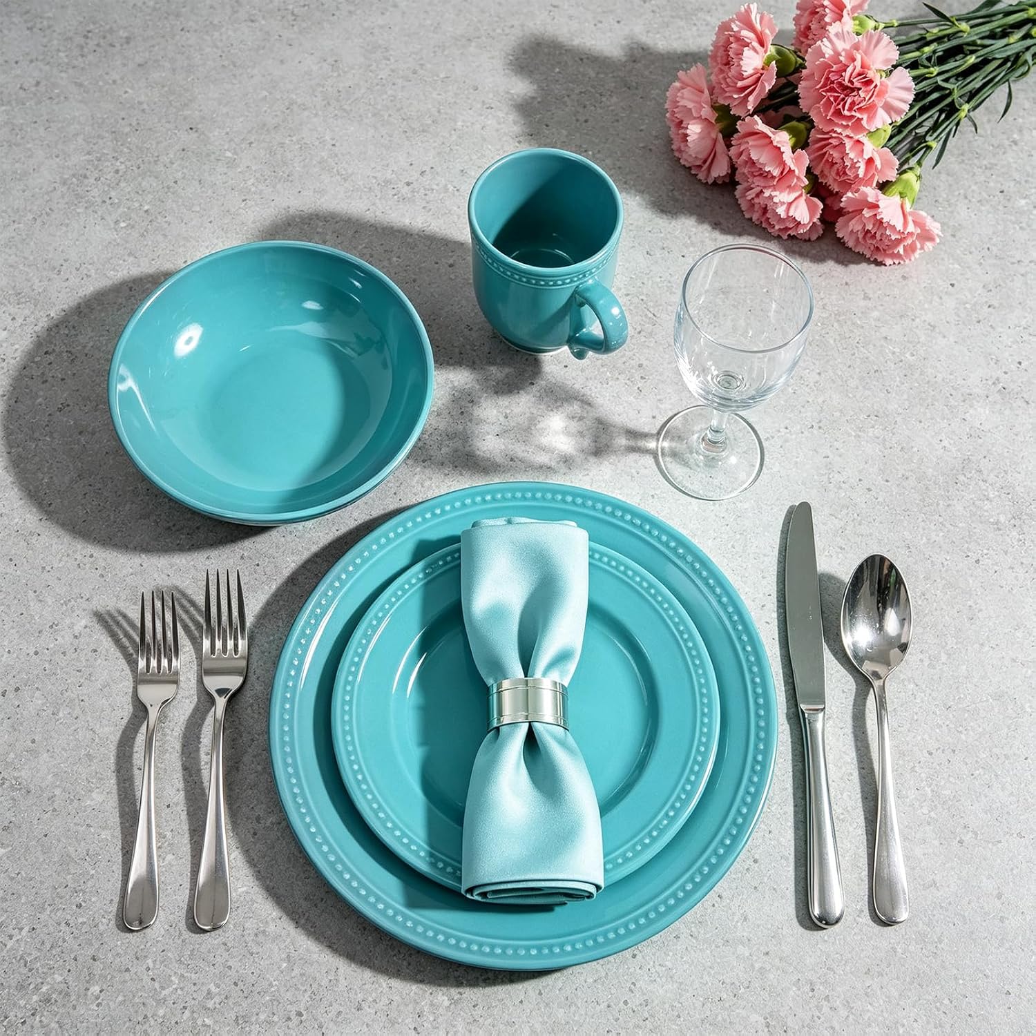 HomeVSS 20-Piece Pearl Dots Stoneware Dinnerware Set, Pink, Service for 4