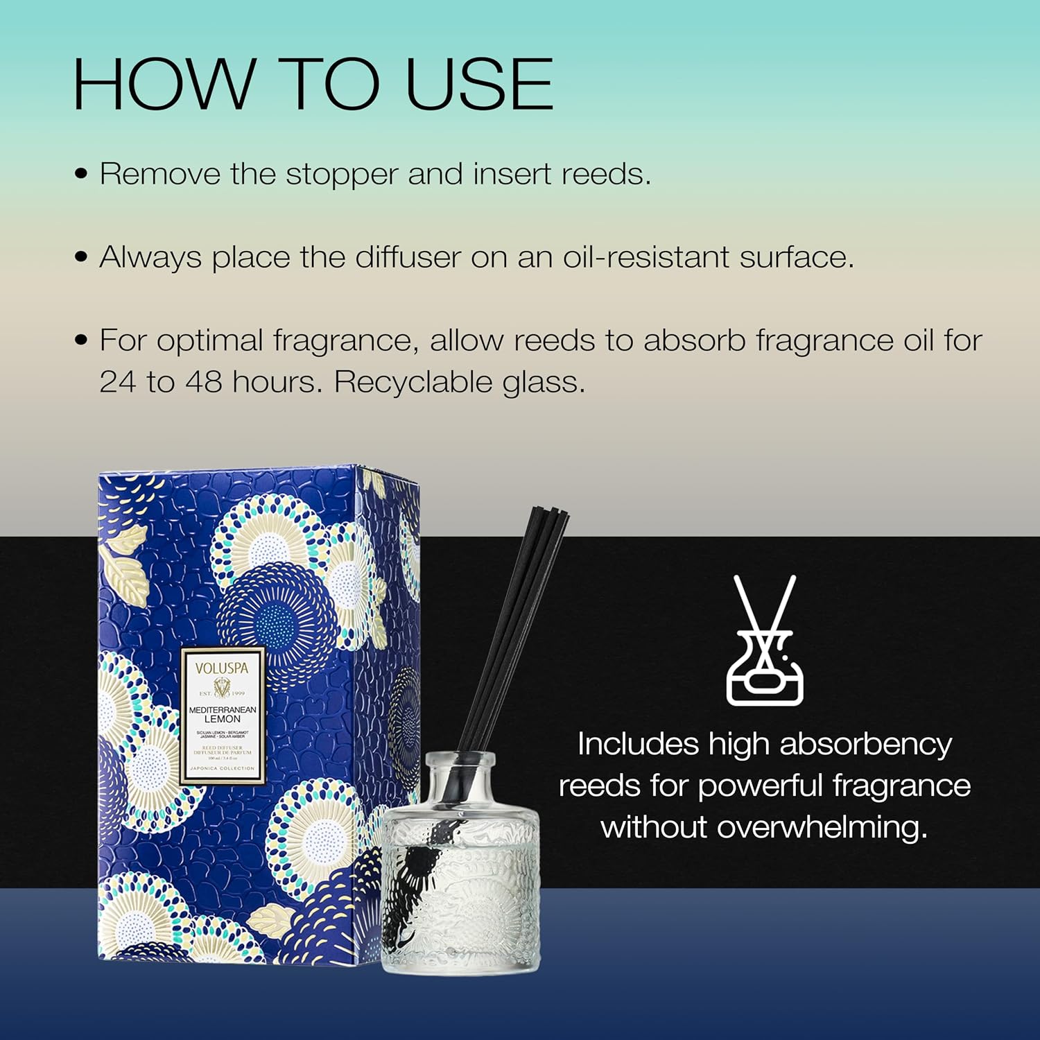 Voluspa Santal Vanille Scented Reed Diffuser, 3.4 oz, Luxury Santal Diffuser, Oil Reed Diffusers for Home, Handcrafted in the USA