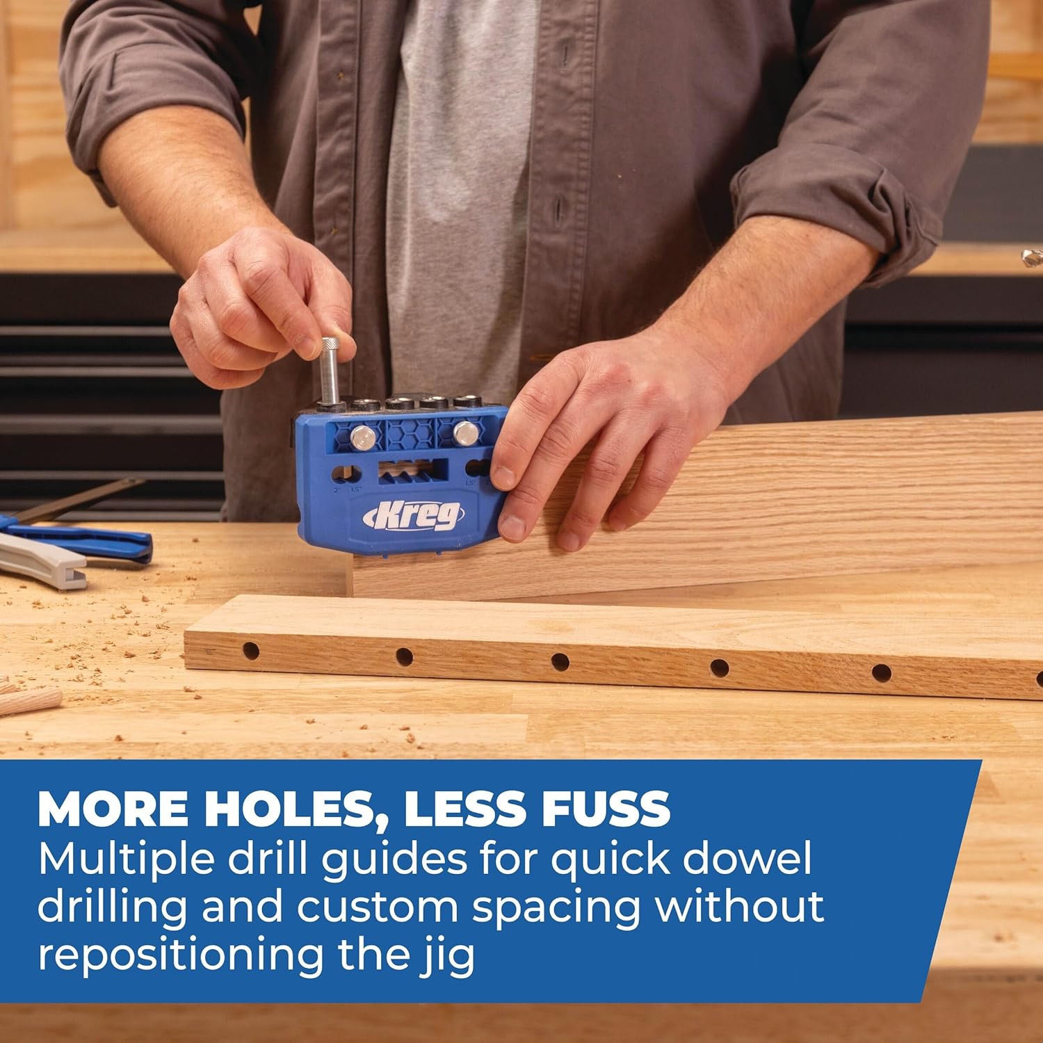 Kreg Dowel Jig Kit - Doweling Guide Kit with Removable Drill Guides - No-Measure Doweling Jig for Benchtop and Workshop Projects - Cabinet Joint