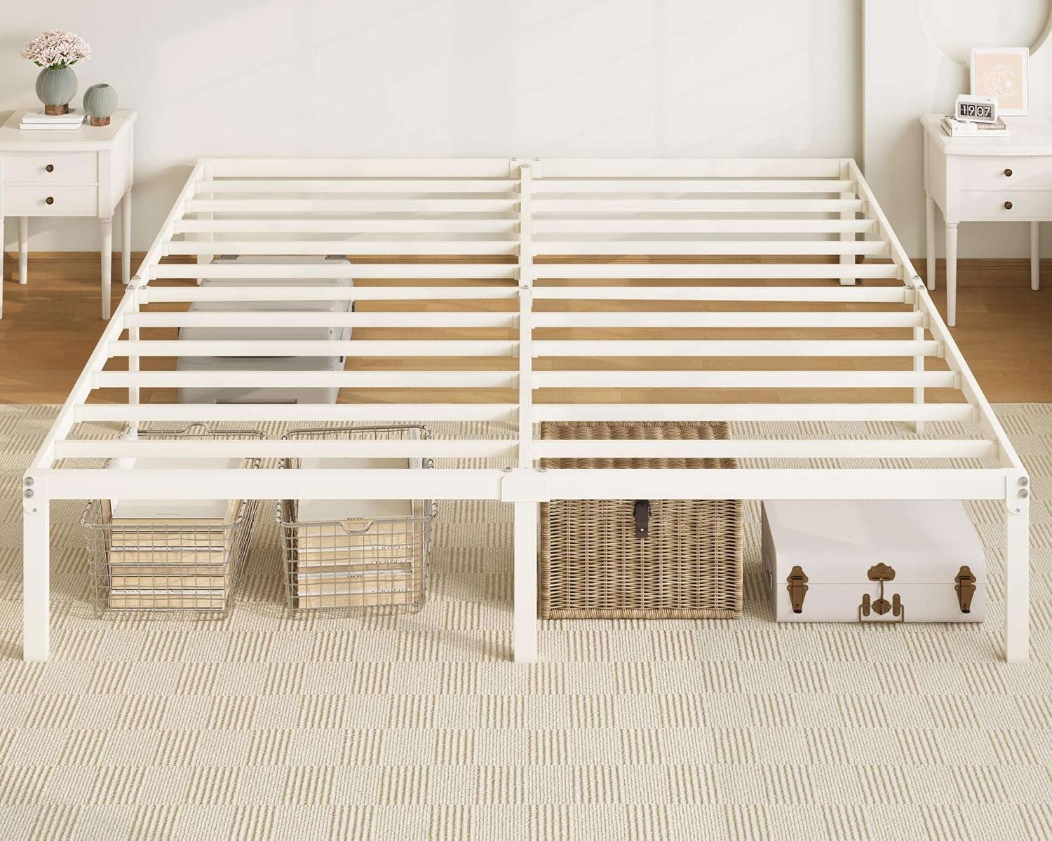 Allewie Full Size Bed Frame, 14 inch Metal Platform Beds with Storage Space, No Box Spring Needed and Easy Assembly, White