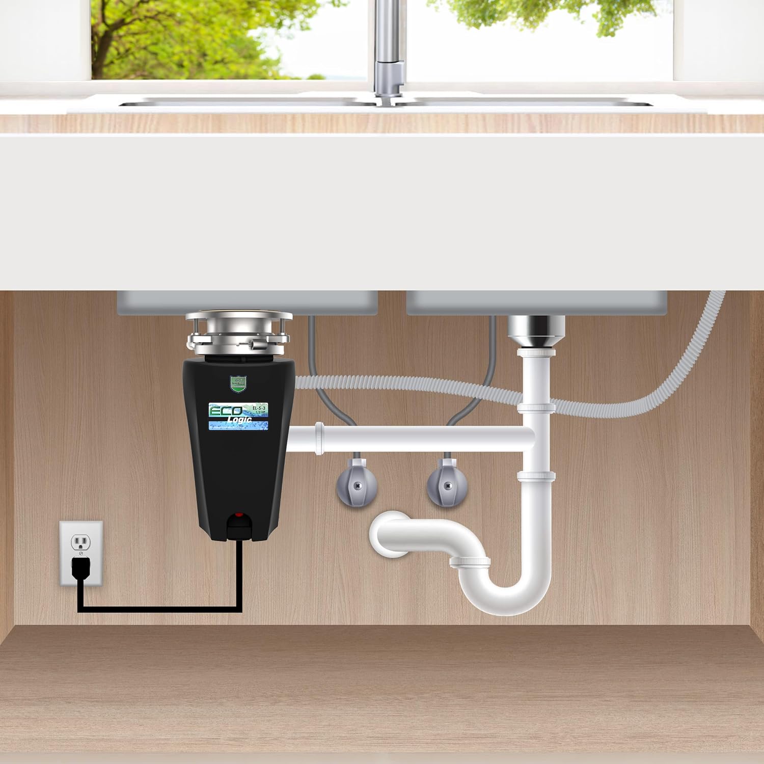 Eco Logic 1/3 HP Garbage Disposal, Universal 3-Bolt Mount, Power Cord