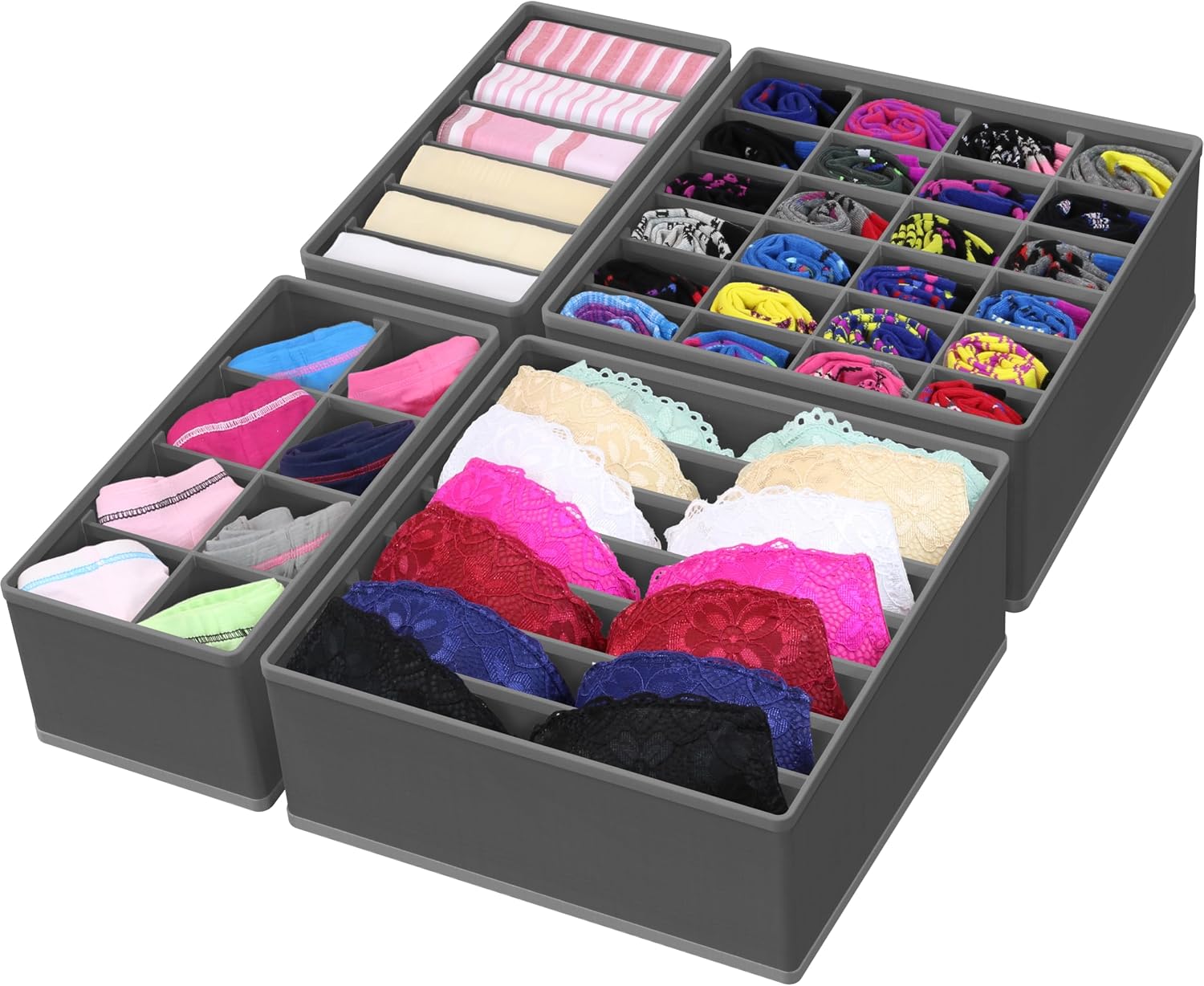 Simple Houseware 4-Pack Drawer Organizer Set for Underwear/Socks/Bra, Gray | Closet Dividers for Underwear, Socks, Bras, Scarves, Ties - Foldable Non-Woven Storage Boxes