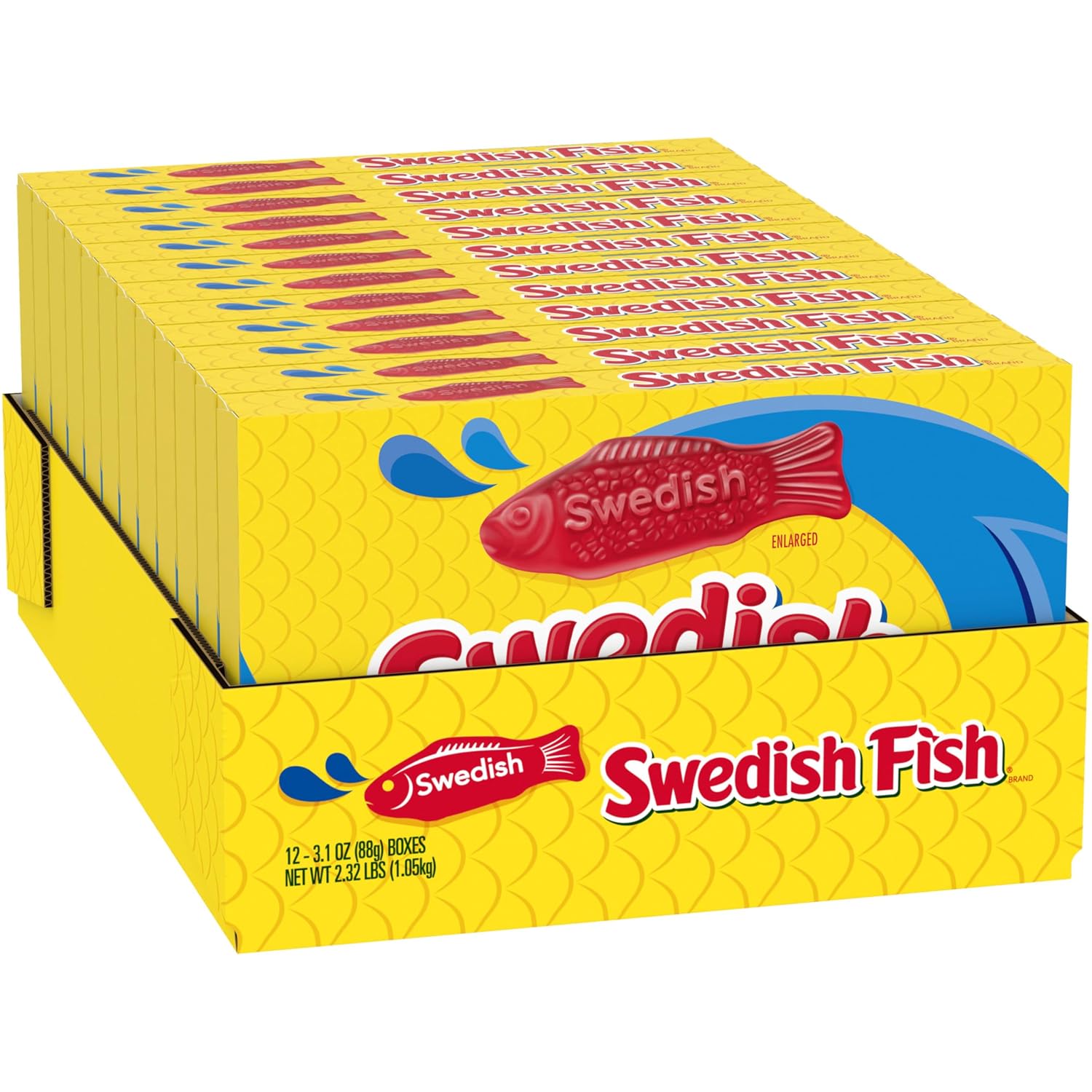 SWEDISH FISH Soft & Chewy Gummy Candy, Bulk Candy, 12-3.1 oz Boxes