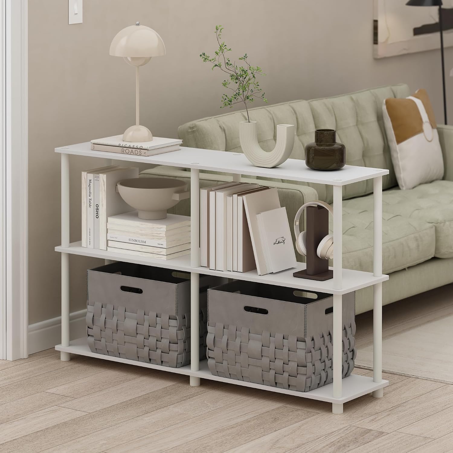 Furinno TURN-N-TUBE Storage Shelves, 3-Tier 47.4 Wide Book Shelf, Corner Shelf, Toolless Open Shelves, for Organization and Storage, Living Room, Garage, Home Office, Black