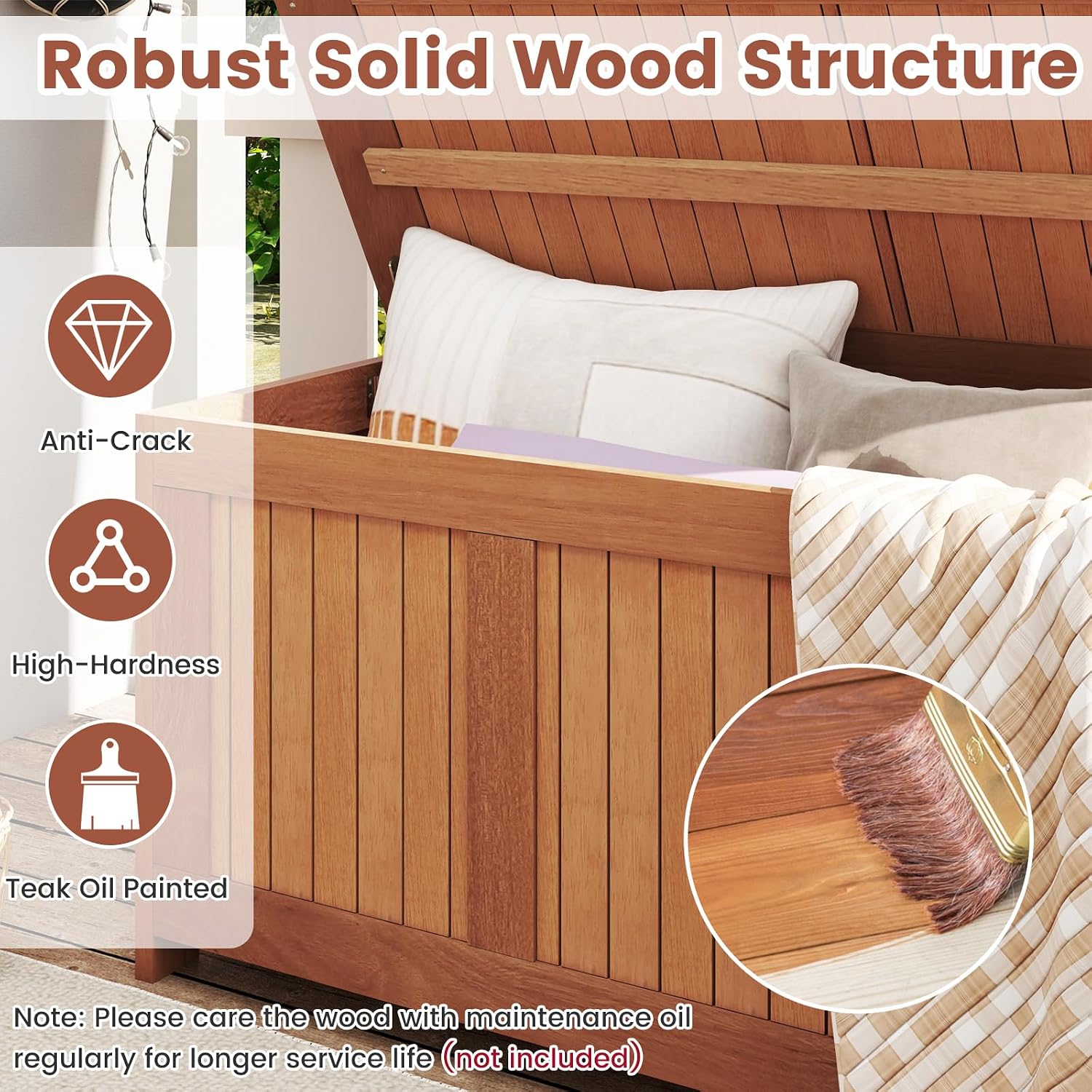 Tangkula 46 Gallon Acacia Wood Deck Box, Garden Backyard Storage Bench, Outdoor Storage Container for Patio Furniture Cushions and Gardening Tools