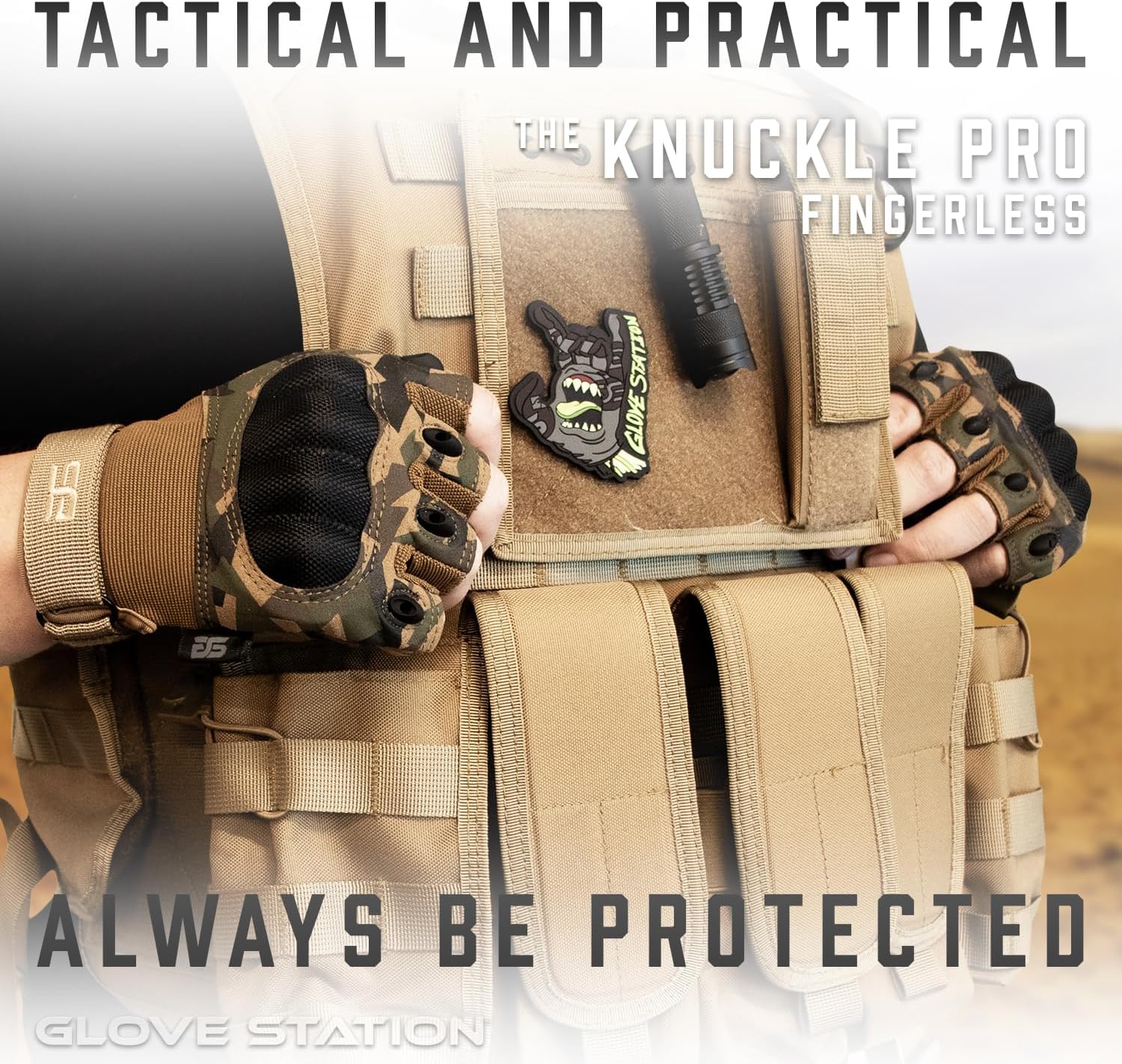 Glove Station Fingerless Knuckle Motorcycle Gloves, TACHK200