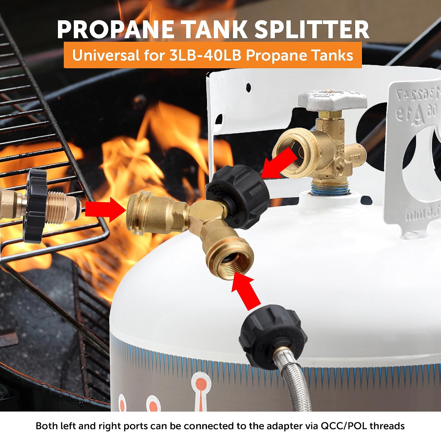 Flame King Propane Tank Y Splitter Adapter with Valves, 2-Way LP Gas Connector for 20lb Propane Tank Cylinders, Works with BBQ Grills, Camping Stoves