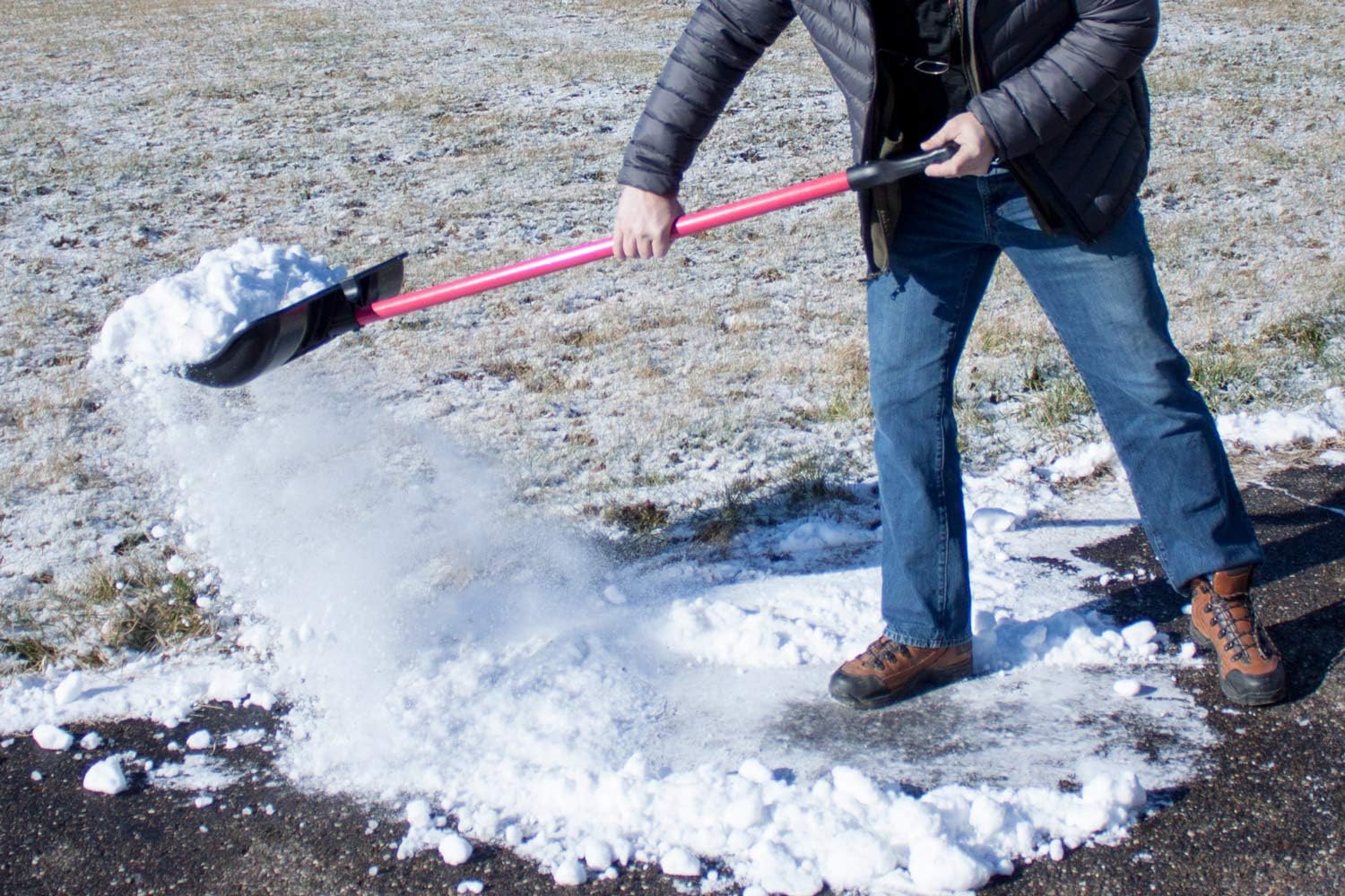 22" Combo Snow Shovel Pusher Fiberglass Handle, Made in USA | Top-grade poly, head 12.75"x22"x4.5", 56" length, Wirecutter Best Snow Shovel, D-grip