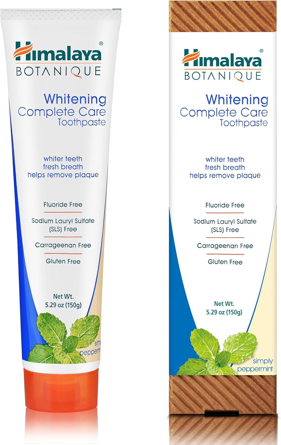 Himalaya Botanique Whitening Complete Care Toothpaste, Teeth Whitening, Fights Plaque, Fluoride Free, No Artificial Flavors, SLS Free, Cruelty Free, Foaming, Simply Mint Flavor, 5.29 Oz, 4 Pack