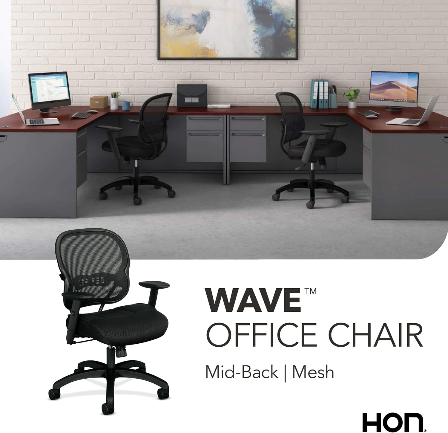 HON Wave Ergonomic Office Chair, Lumbar Support, Desk Chair, Black | High back ergonomic office desk chair with lumbar support, adjustable arms, office decor, advanced tilt for comfort