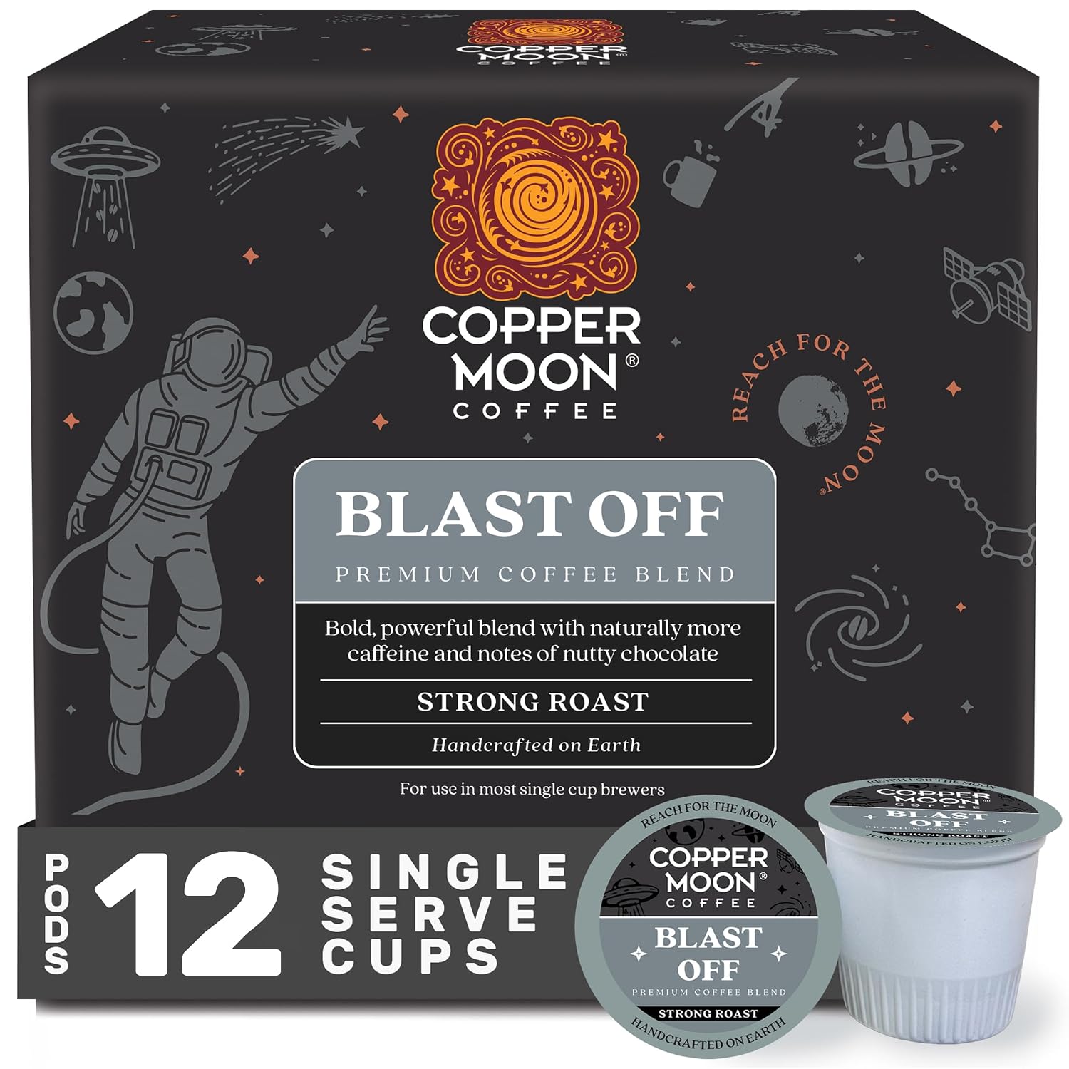 Copper Moon K-Cup Coffee Pods, Medium Roast, Hawaiian Hazelnut, 12 Count | 12 Count, Flavored Coffee, Vegan, Allergen Free, Non-GMO, Kosher, Small Batch Roasted, Compatible with Keurig K Cup Brewers
