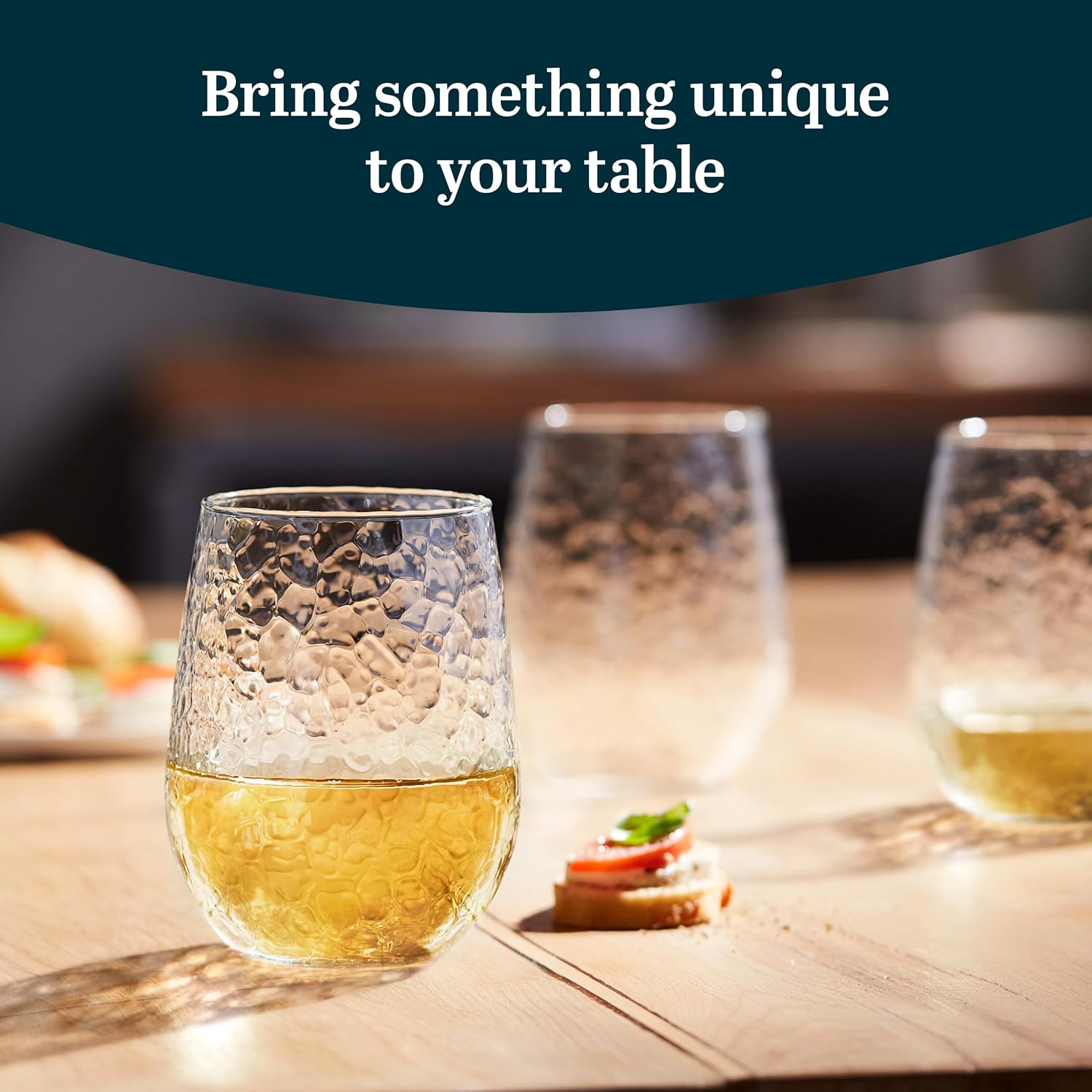 Libbey Classic Blue All-Purpose Stemless Wine Glasses Set 6, Timeless Wine Cups Set of 6, 15.25 Oz, Wine Glass Set for Dinners, Weeknights