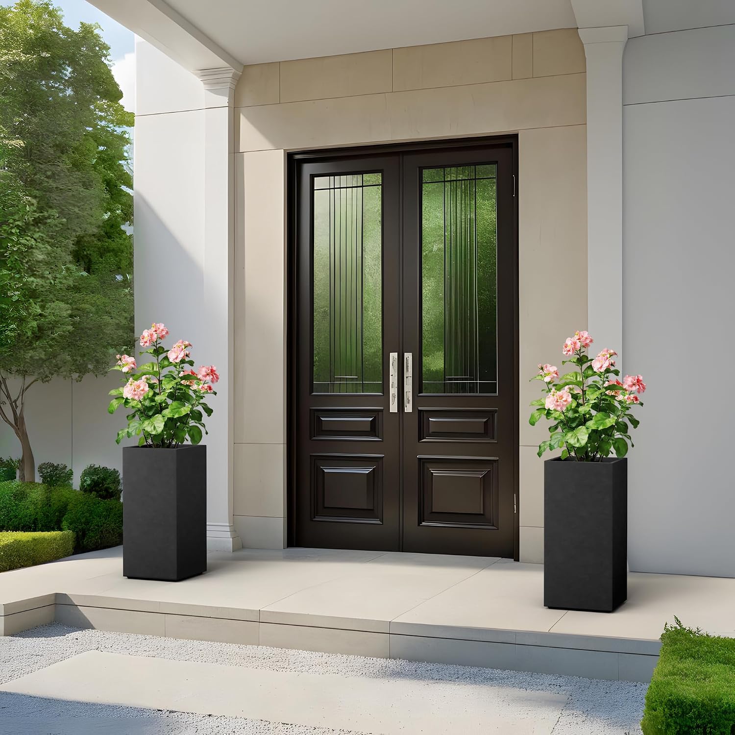 Kante Accent Column Square Pale Gray Concrete Planter 23.6" H, Outdoor