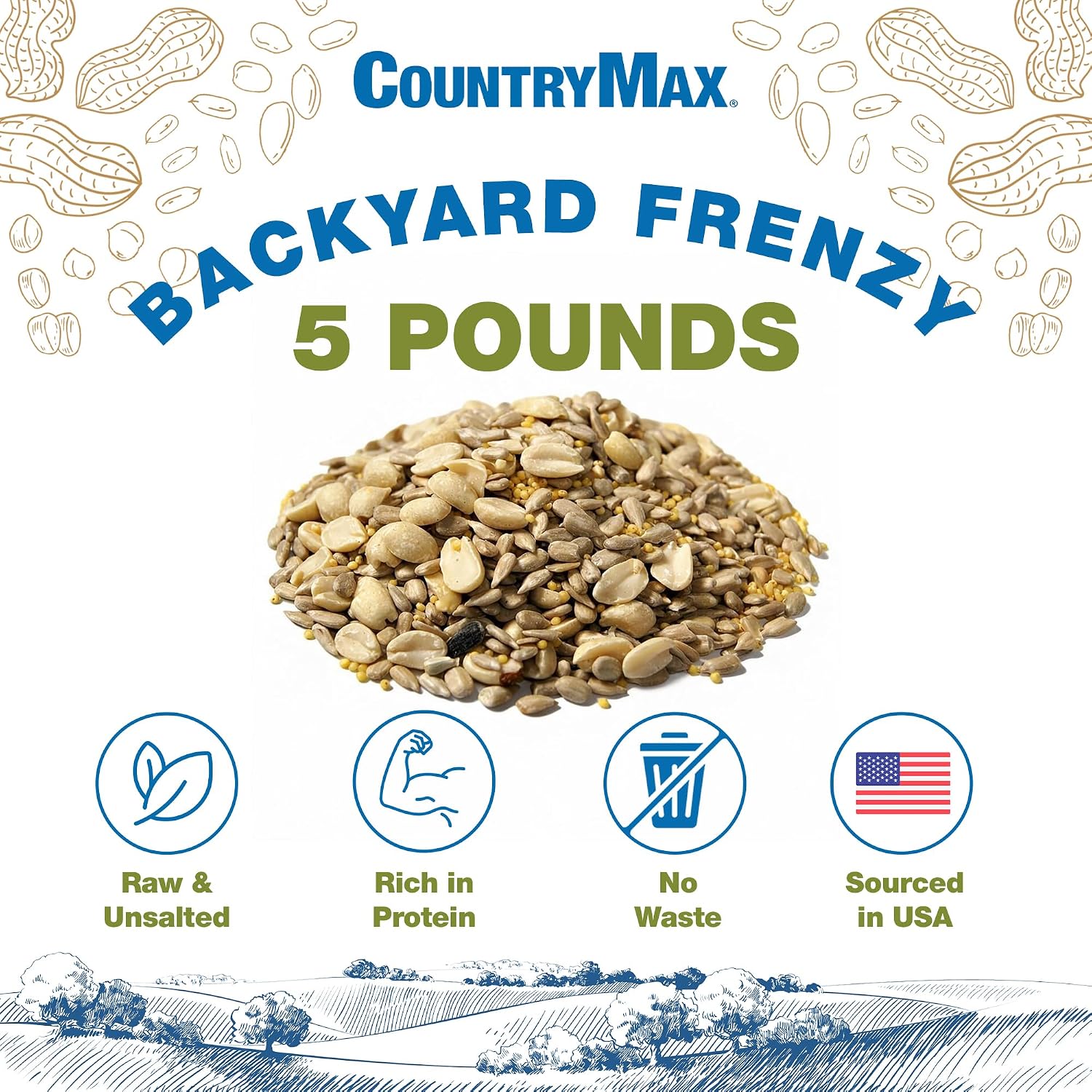 Backyard Seeds Woodpecker No-Waste Bird Seed Mix 5lbs - Premium Shelled Peanuts & Sunflower Chips, Small Bag of Wild Bird Food