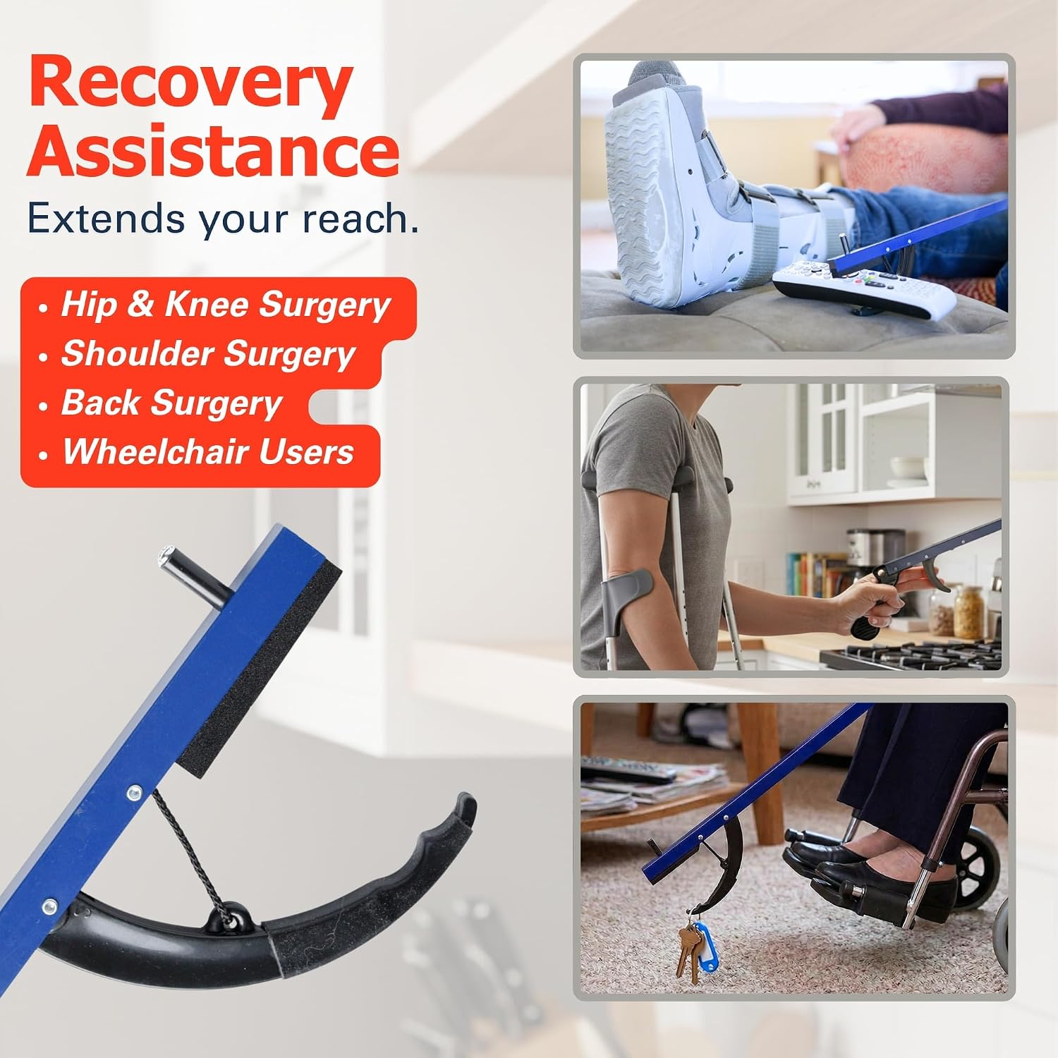 Sammons Preston Reacher, 32" Grabber Tool for Seniors, Magnetic Tip, Silver | Lightweight grabber reacher tool with magnetic tip, ergonomic grip and claw jaw, a reaching aid for seniors