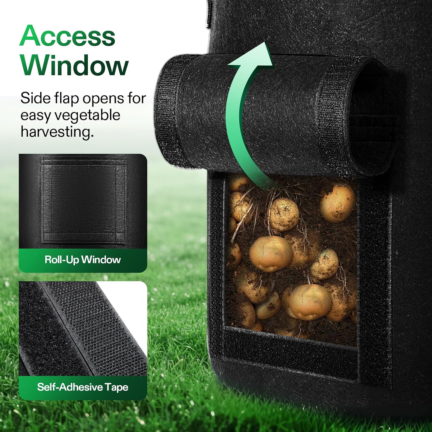 VIVOSUN 5-Pack 7 Gallon Potato Grow Bags, Roll-up Harvest Window