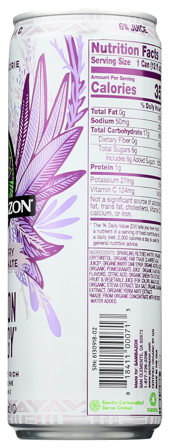 Sambazon Organic Low Calorie Amazon Acai Energy Drink, 12 Fl Oz