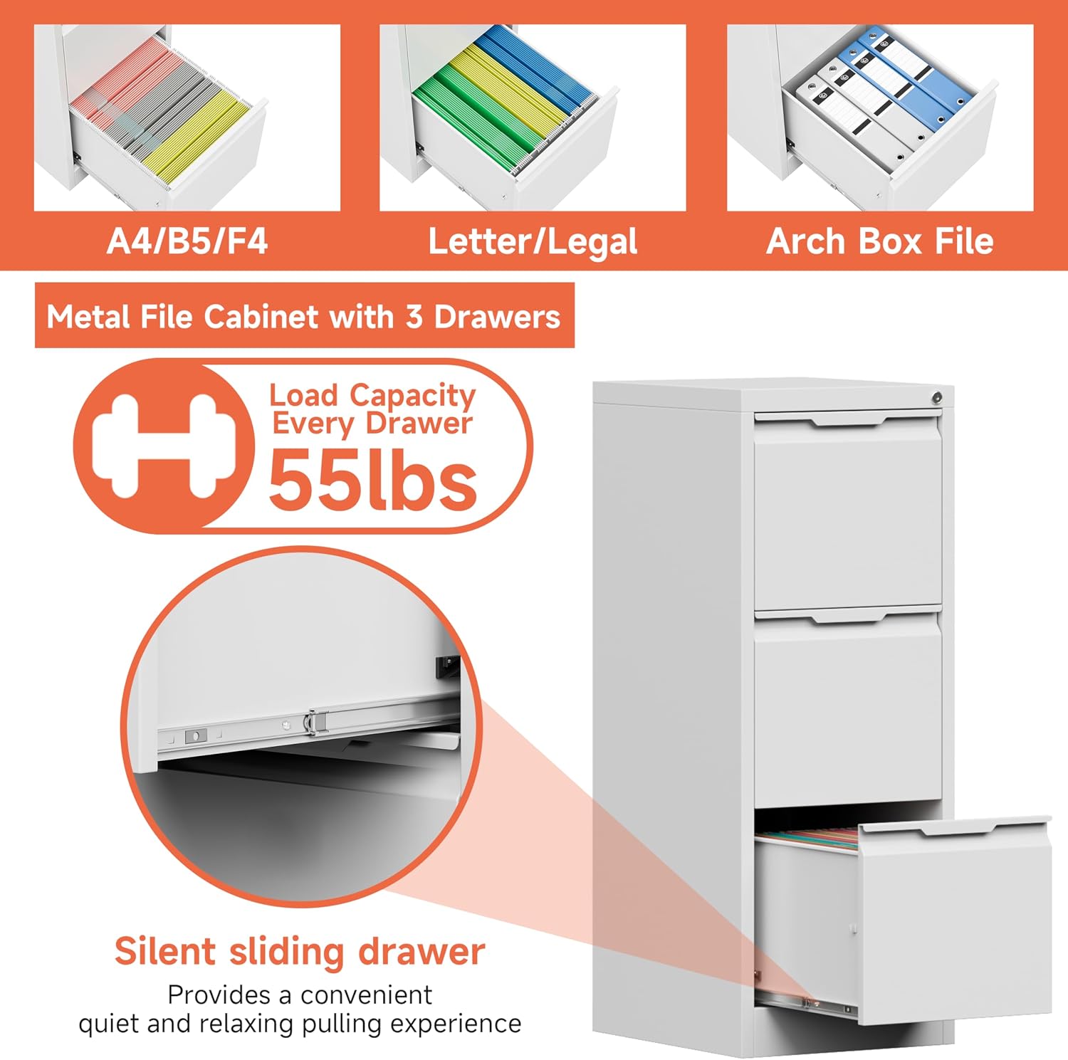3 Drawer File Cabinet with Lock,Vertical Filing Cabinets for Home Office,Heavy Duty Metal File Cabinet for Hanging A4/Letter/Legal Size File,Vertical File Cabinet 15" W X 17.8" D X 38.3" H-Black