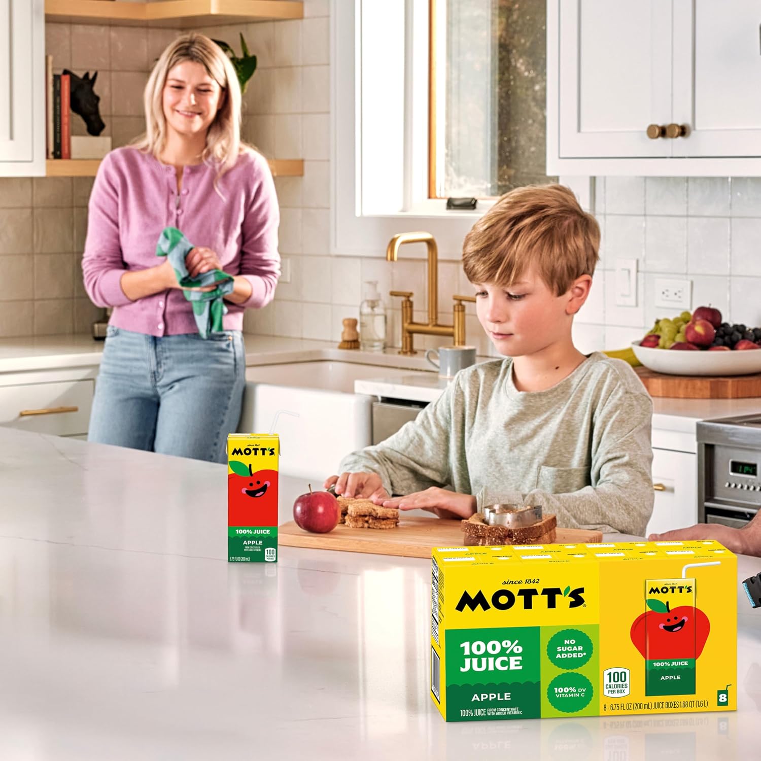 Mott's 100% Original Apple Juice, 6.75 Fl Oz Boxes, 32 Count (4 Packs Of 8), 2 Servings Of Fruit, 100% Fruit Juice, Gluten-free, Caffeine-free, Kosher, Contains No Artificial Colors Or Sweeteners