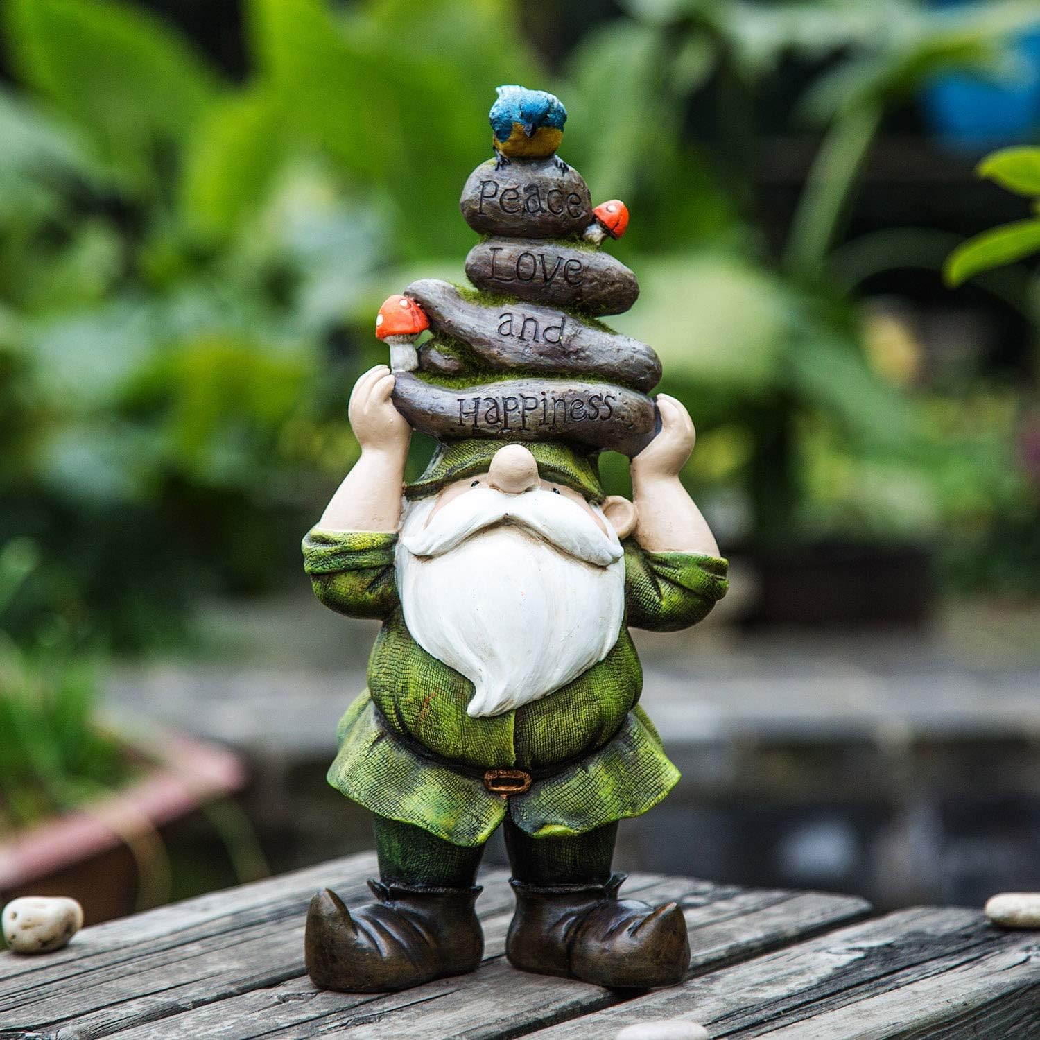 Garden Gnome Statue Outdoor Decorative Gnome Statue,Gnome Held Stones with His Head