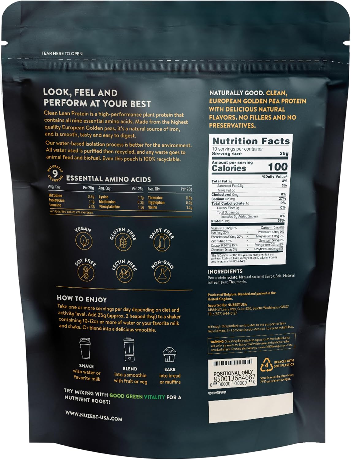 Nuzest Clean Lean Protein - Vegan Pea Protein Powder Rich Chocolate 1.1 lb | 20 Servings with 18g Protein Plant Based Protein Powder, Only 4 Ingredients, Dairy Free, Gluten Free, GMO Free, Protein Shake