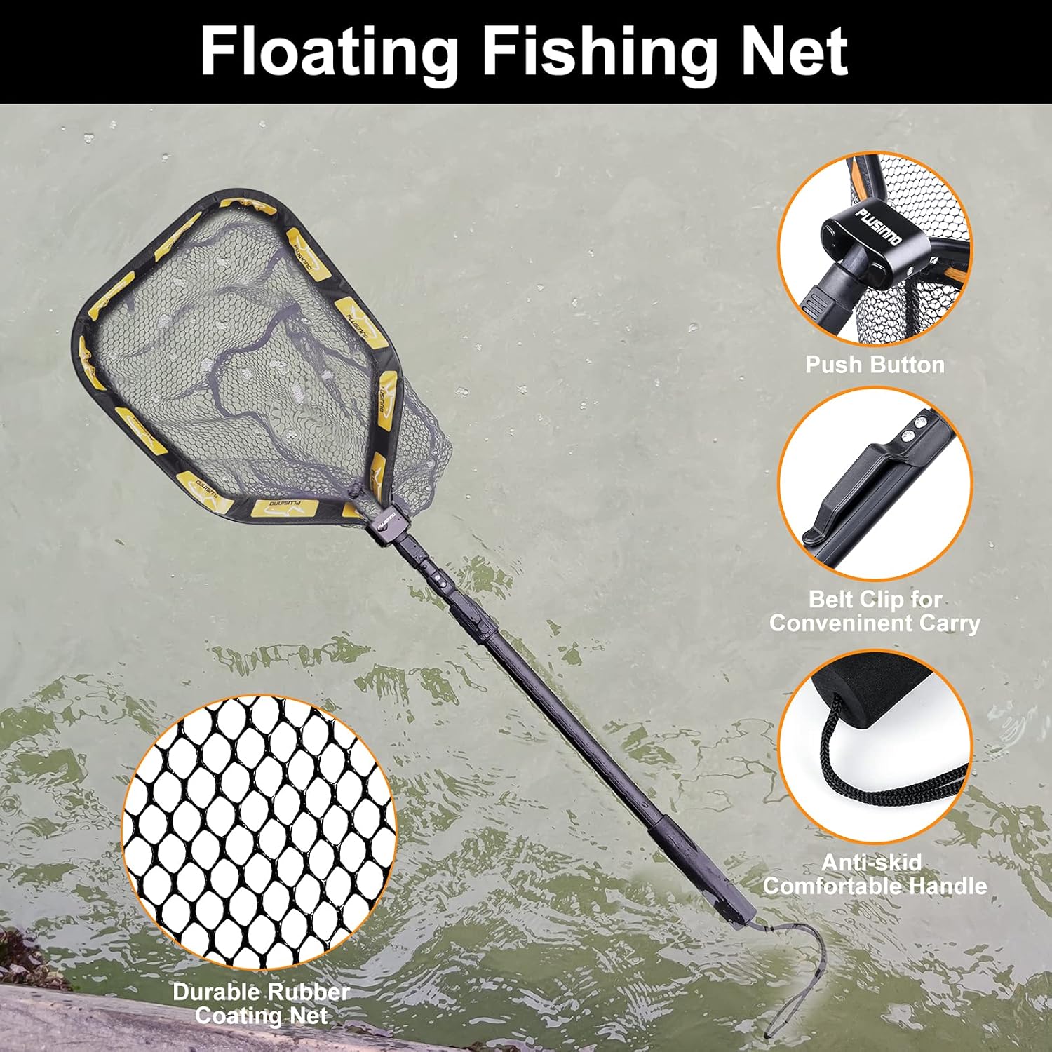 PLUSINNO Floating Fishing Net for Steelhead, Salmon, Fly, Kayak, Catfish, Bass, Trout Fishing
