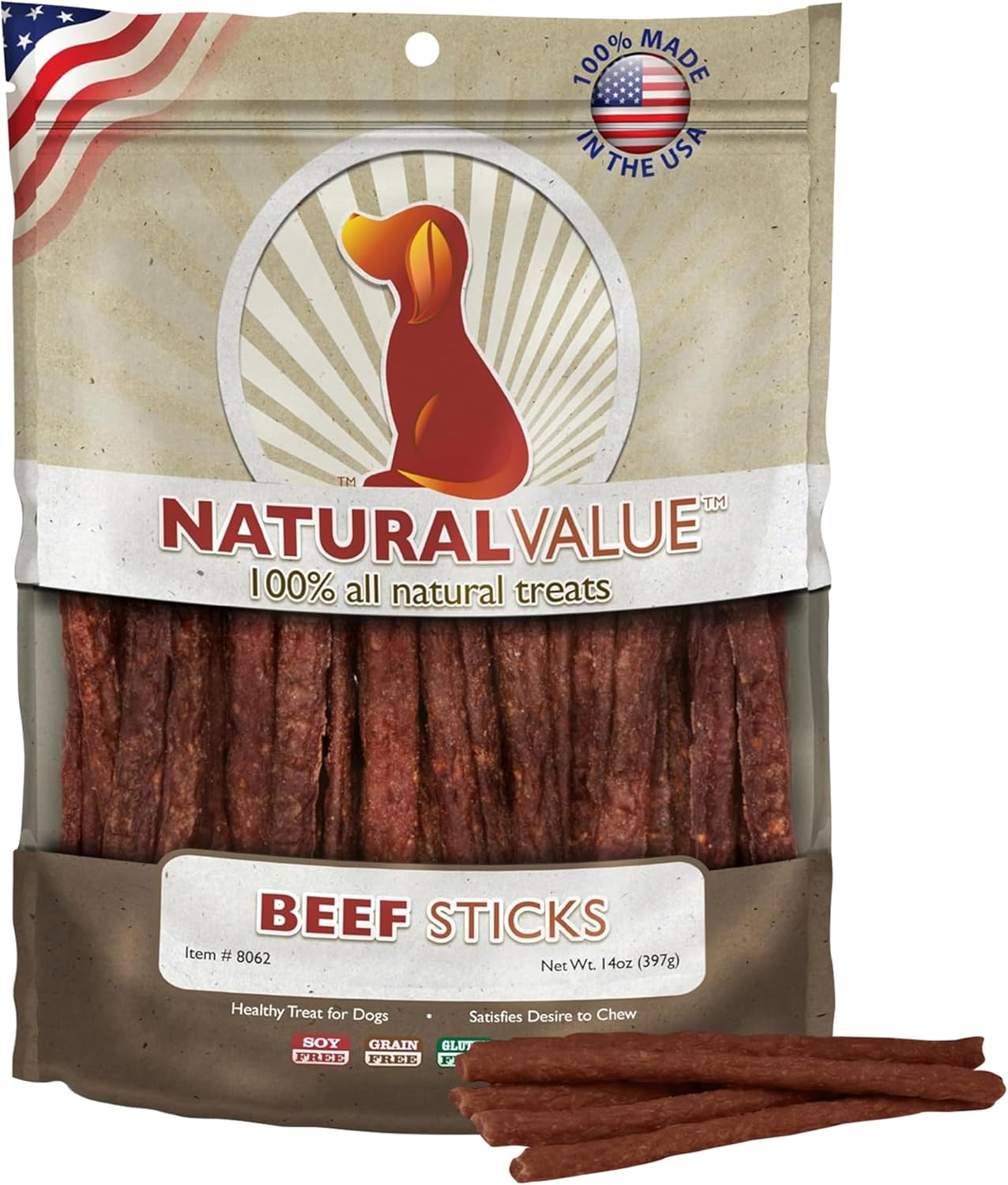 Loving Pets Natural Value Beef Sticks - Soft Jerky Dog Treats for Large & Small Breeds - Healthy Gluten, Wheat, Soy & Grain Free Pet Treats for Dogs