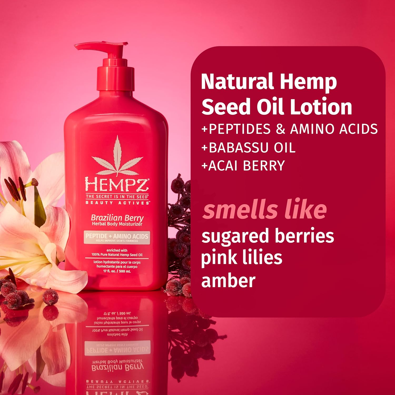 Hempz Sweet Jasmine & Rose Herbal Body Moisturizer for Women, 17 Fl. oz. - Moisturizing Lotion with 100% Pure Hemp Seed Oil, Collagen