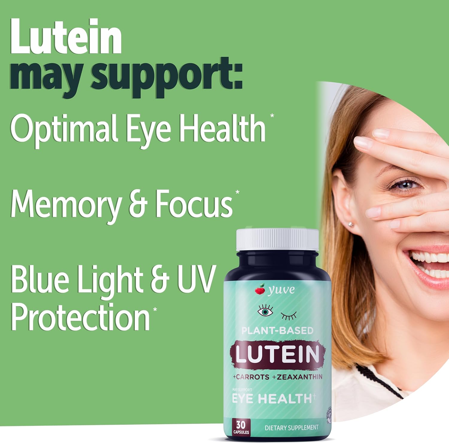 Yuve 20mg Lutein & Zeaxanthin Eye Health Supplement with Clinically Studied Lutemax 2020 Carotenoid Complex - Supports Dry Eyes