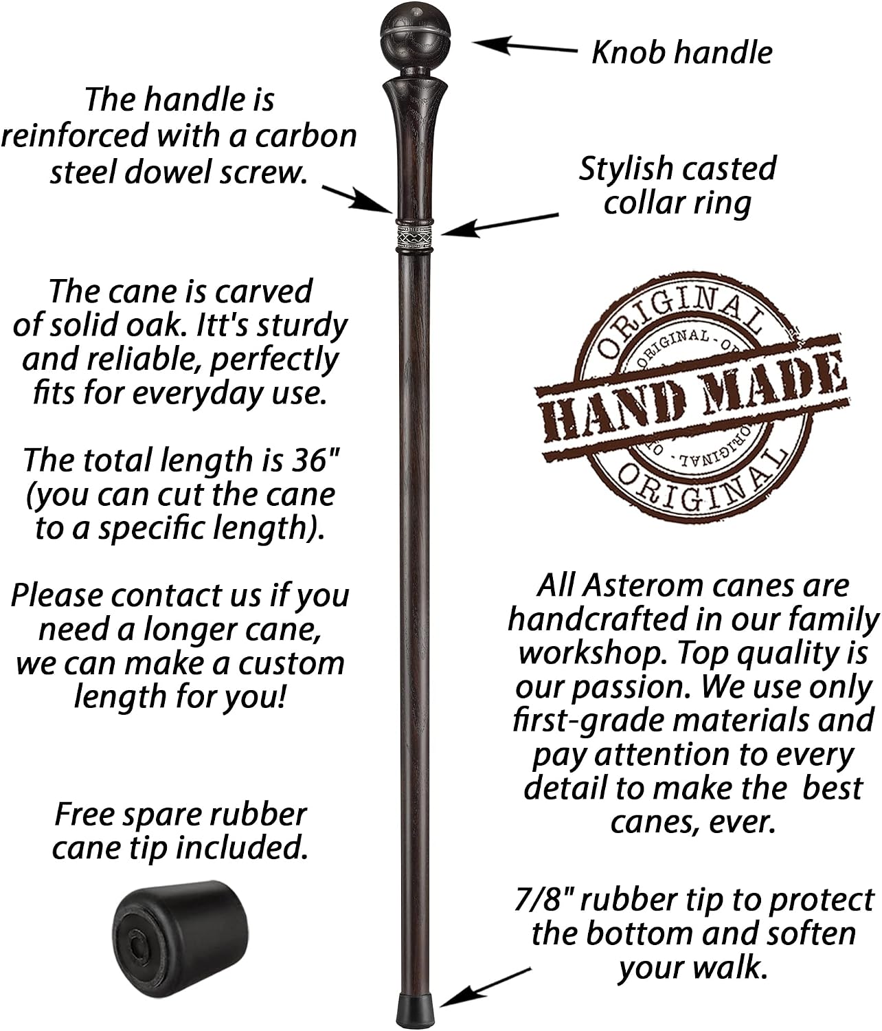 Asterom Wooden Walking Stick for Men and Women - Cool Knob Walking Cane