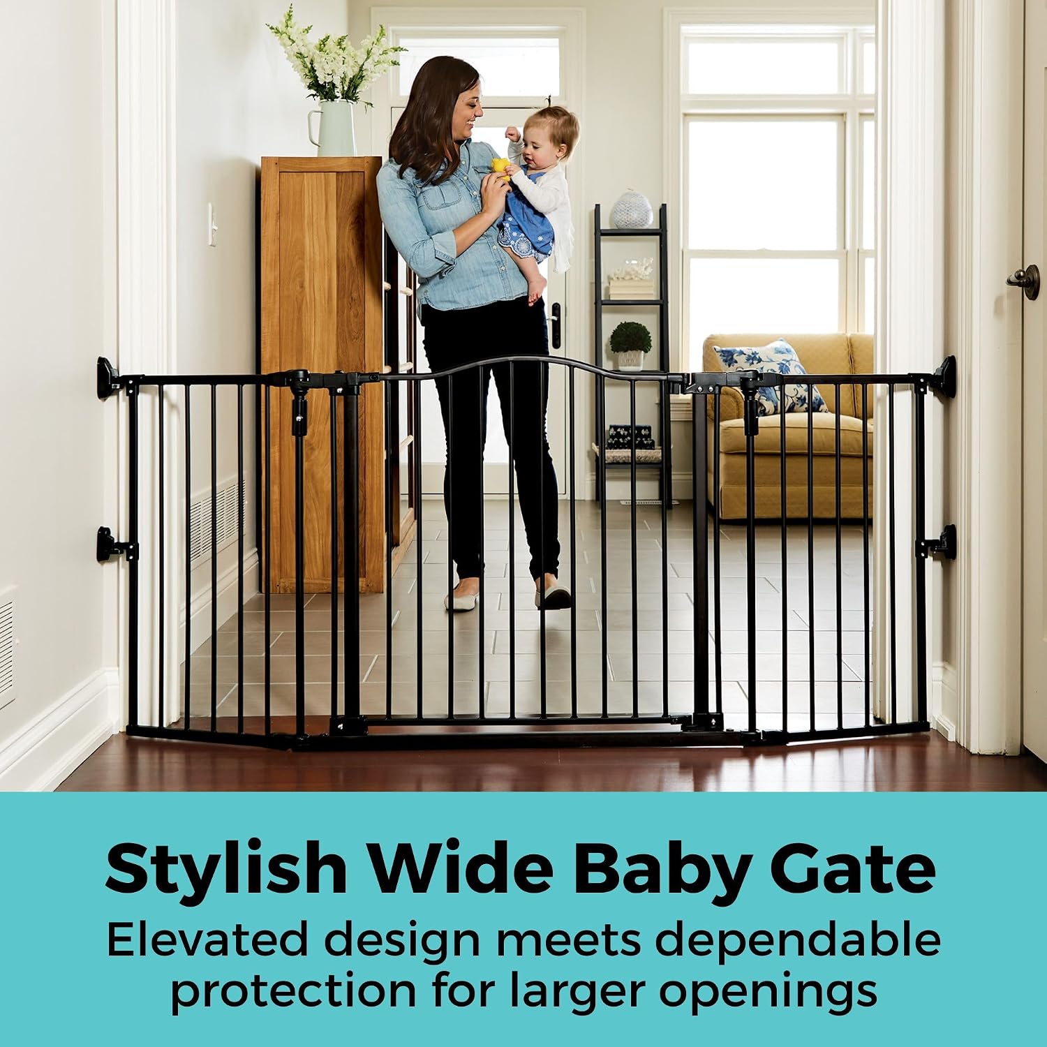 Toddleroo by North States - Deluxe Décor Safety Gate: Hardware Mounted Extra Wide Metal Baby Gate - Adjustable Child Gate - 38.3 to 72 Inches Wide - 30 Inches Tall - Matte Bronze