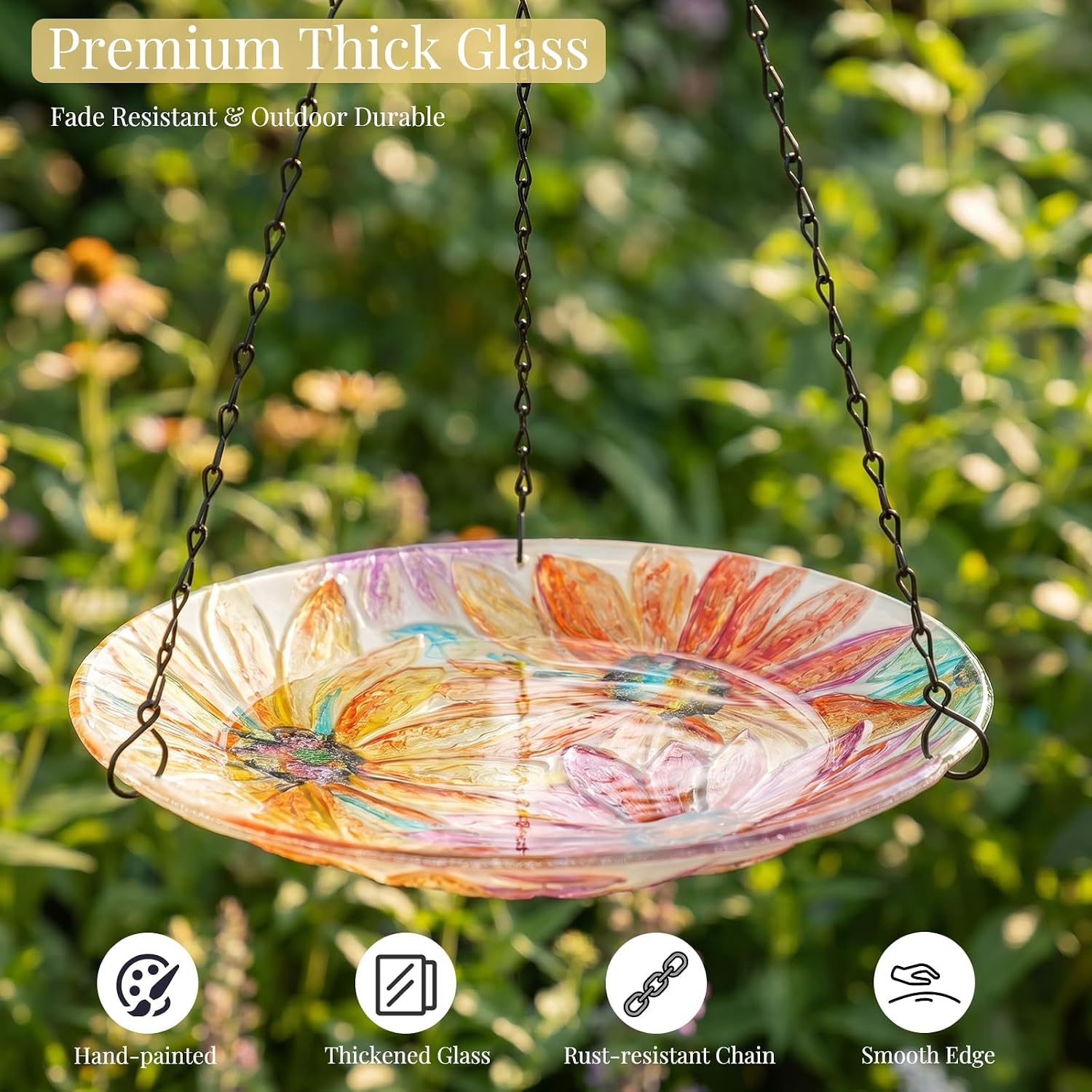 VCUTEKA Hanging Bird Baths Outdoor Glass Birdbath Feeder for Garden Decor