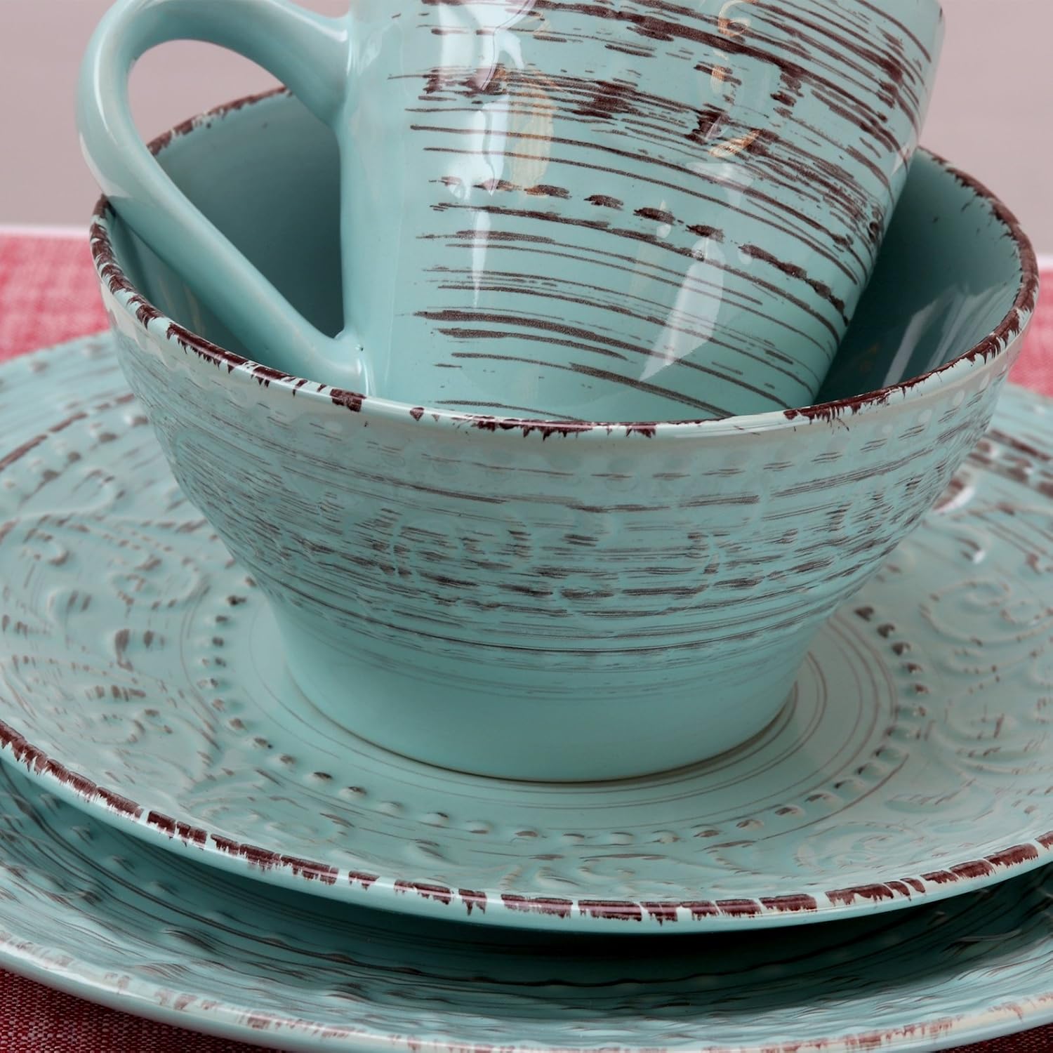 Elama Malibu Waves 16Piece Dinnerware Set In Turquoise