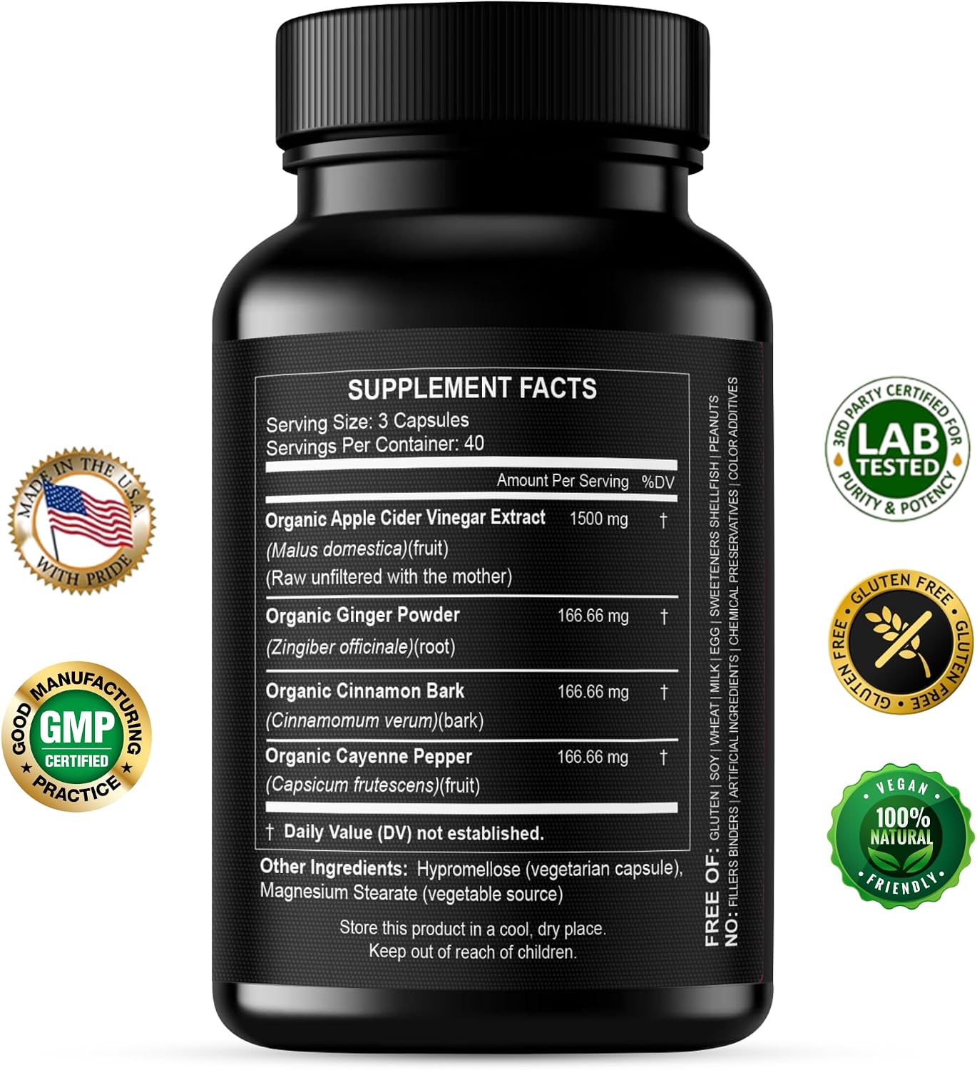 Apple Cider Vinegar Capsules 1500 mg Extract with the Mother - Extra Strength Raw Apple Cider Pills w Ginger Cayenne Cinnamon - Natural Detox Potent