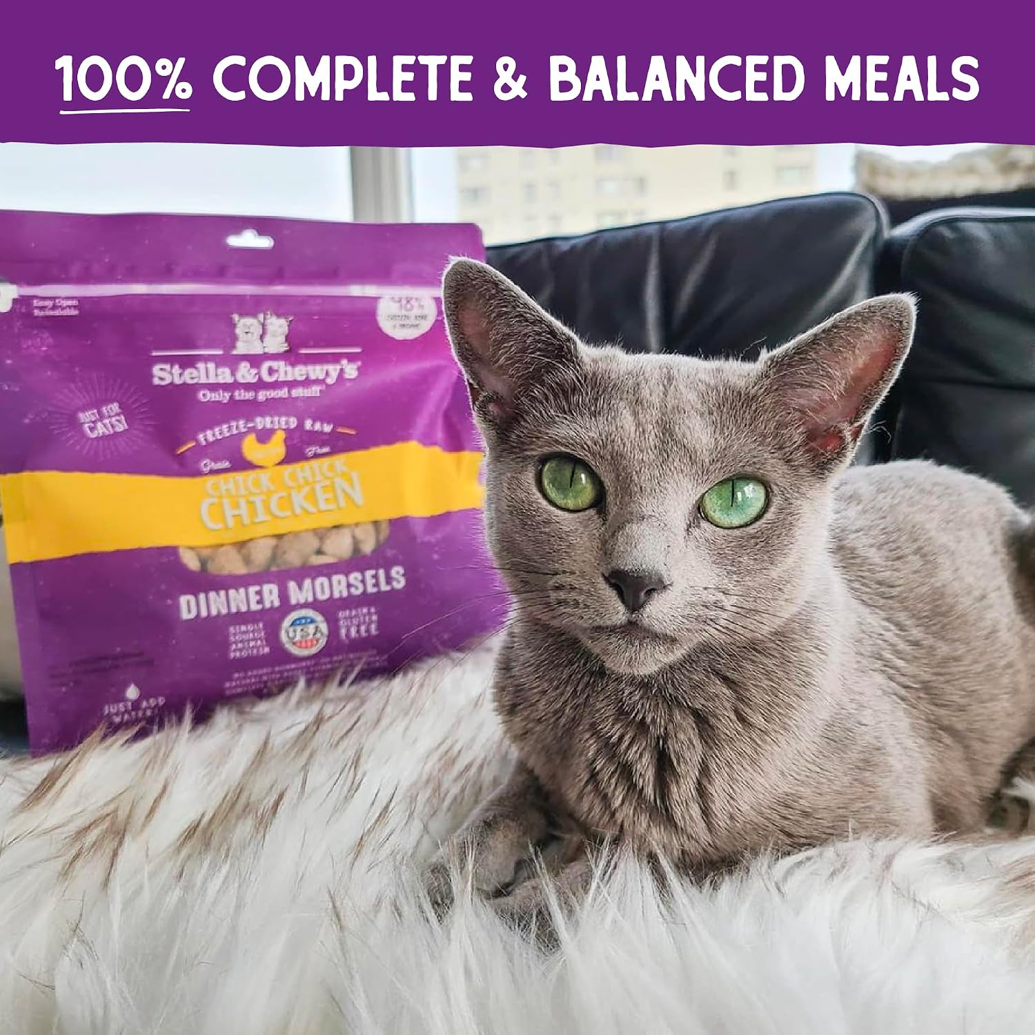 Stella & Chewy's Freeze-Dried Raw Cat Dinner Morsels - Premium Chicken Recipe with 98% Cage-Free Meat & Organs - Natural Grain-Free Cat & Kitten Food - Made in USA - 18 oz