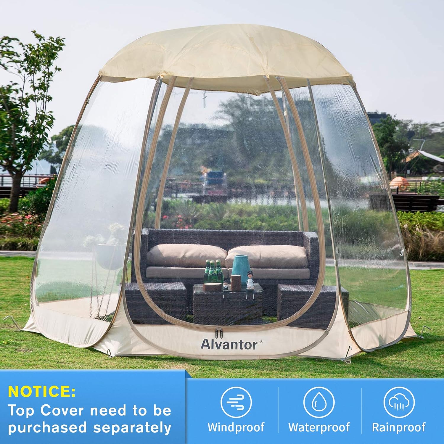 Alvantor® Pop Up Bubble Tent® - 6’ x 6’ Instant Igloo Tent® - 2-3 Person Screen House for Patios - Large Oversize Weather Proof Pod - Cold