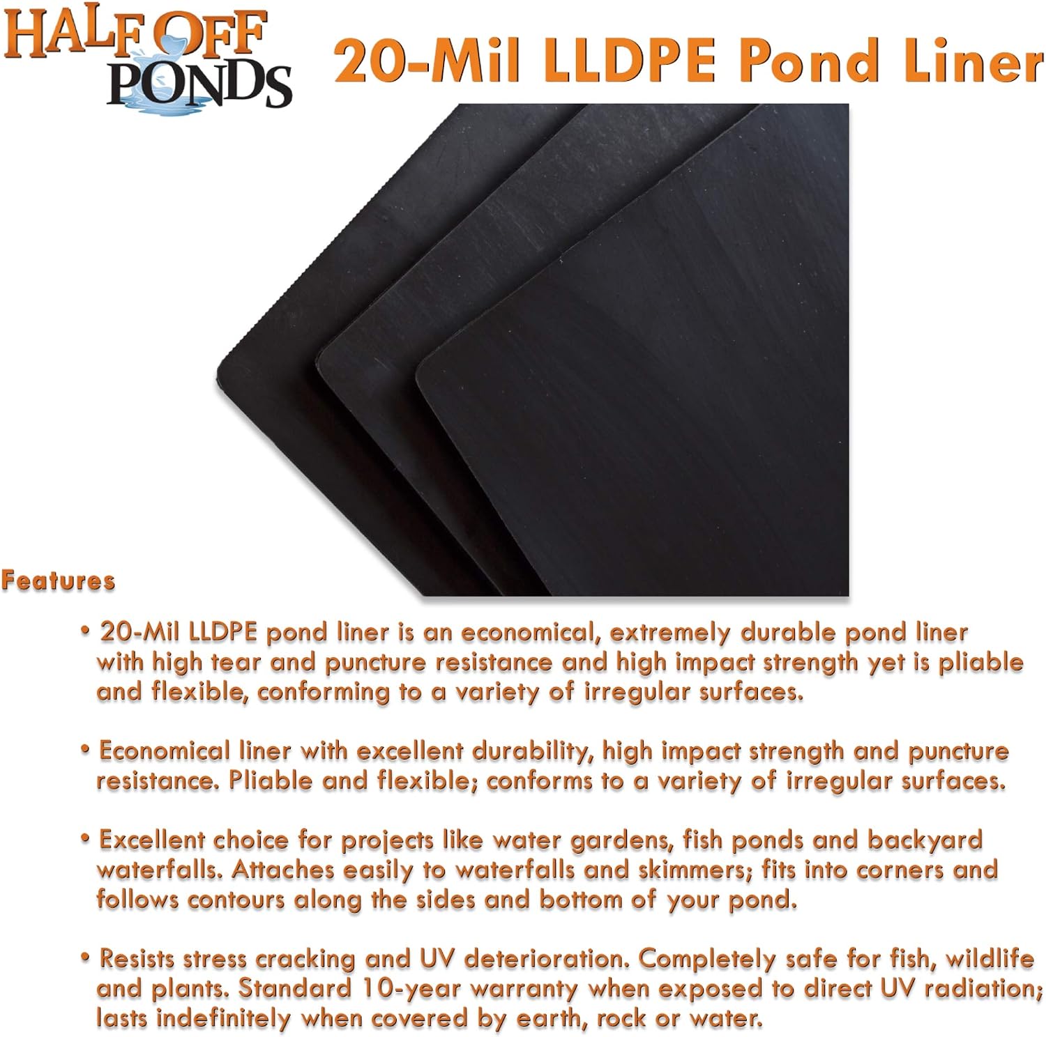 25 ft. x 30 ft. 20-Mil LLDPE Pond Liner | For Ponds, Lakes and Retention Basins