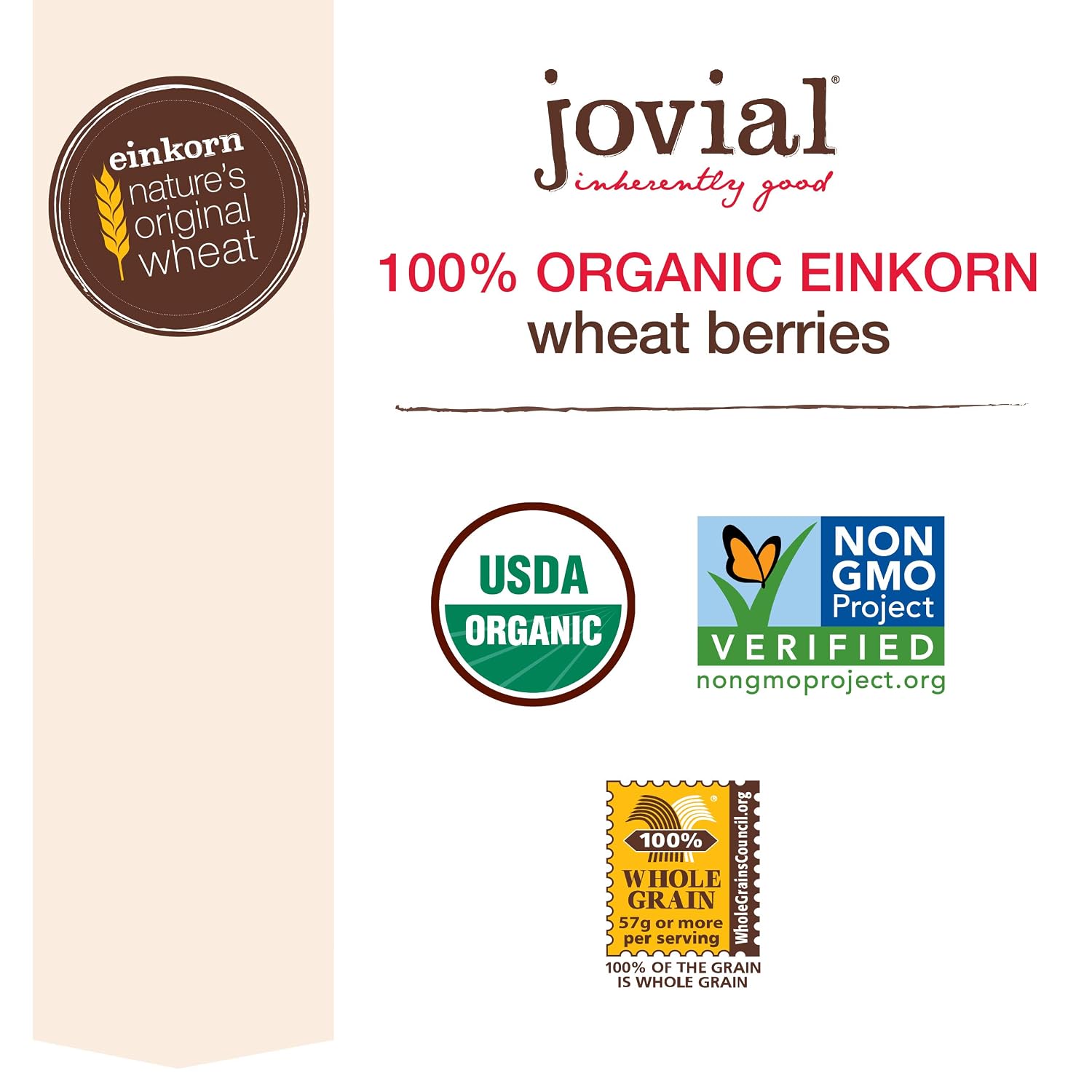 Jovial Einkorn Wheat Berries | 100% Organic Einkorn Wheat Berries | High Protein | Non-GMO | USDA Certified Organic | Product of Italy | 16 oz (12