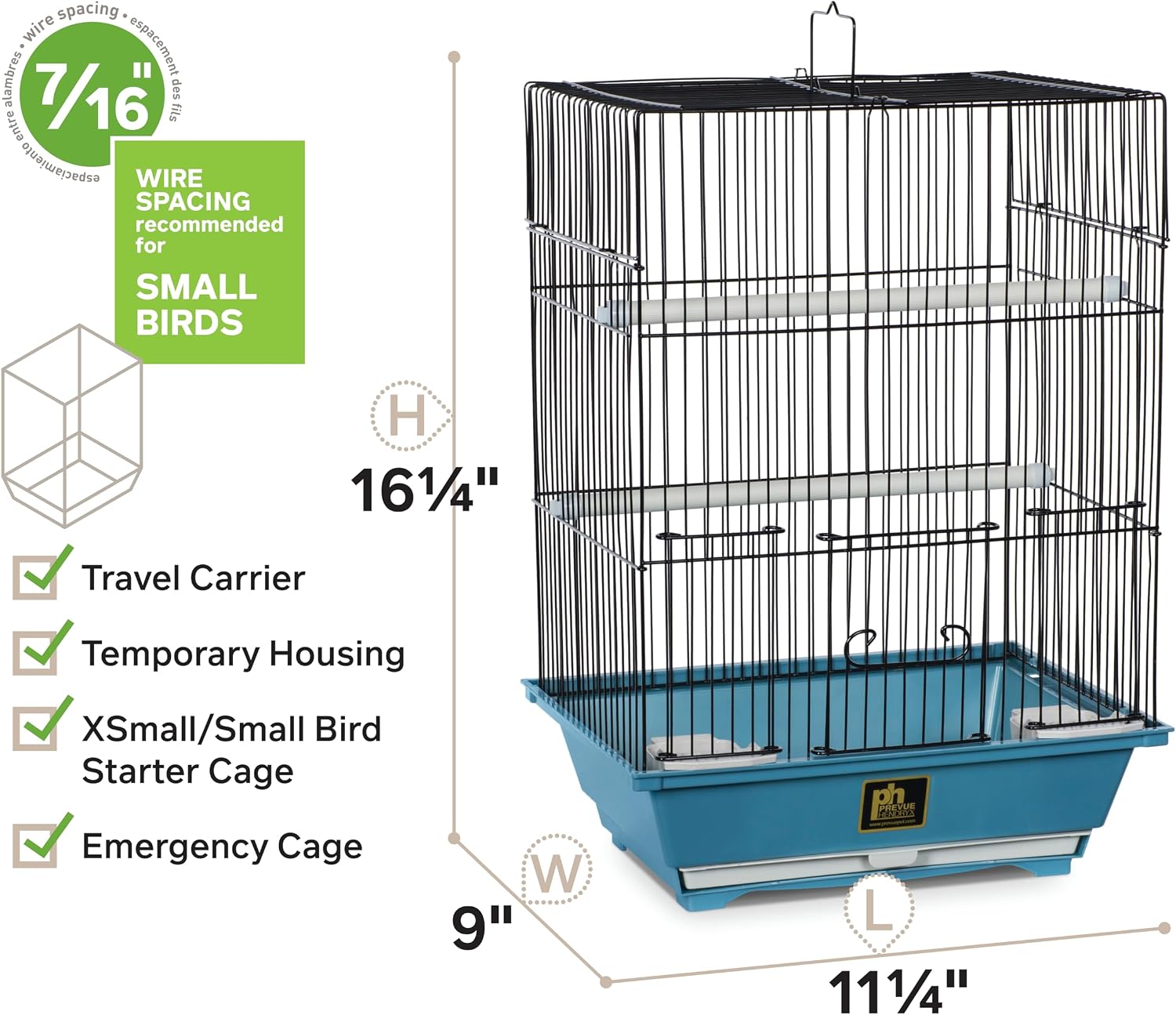 Prevue Pet Products Small Bird Cage - Blue and Black | Ideal for Finches, Canaries, Songbirds, & Small Parakeets, Lightweight Indoor Enclosure