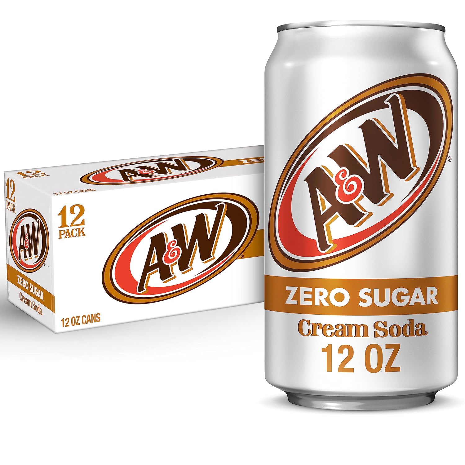 A&W Zero Sugar Root Beer Soda, 12 fl oz cans, 12 count