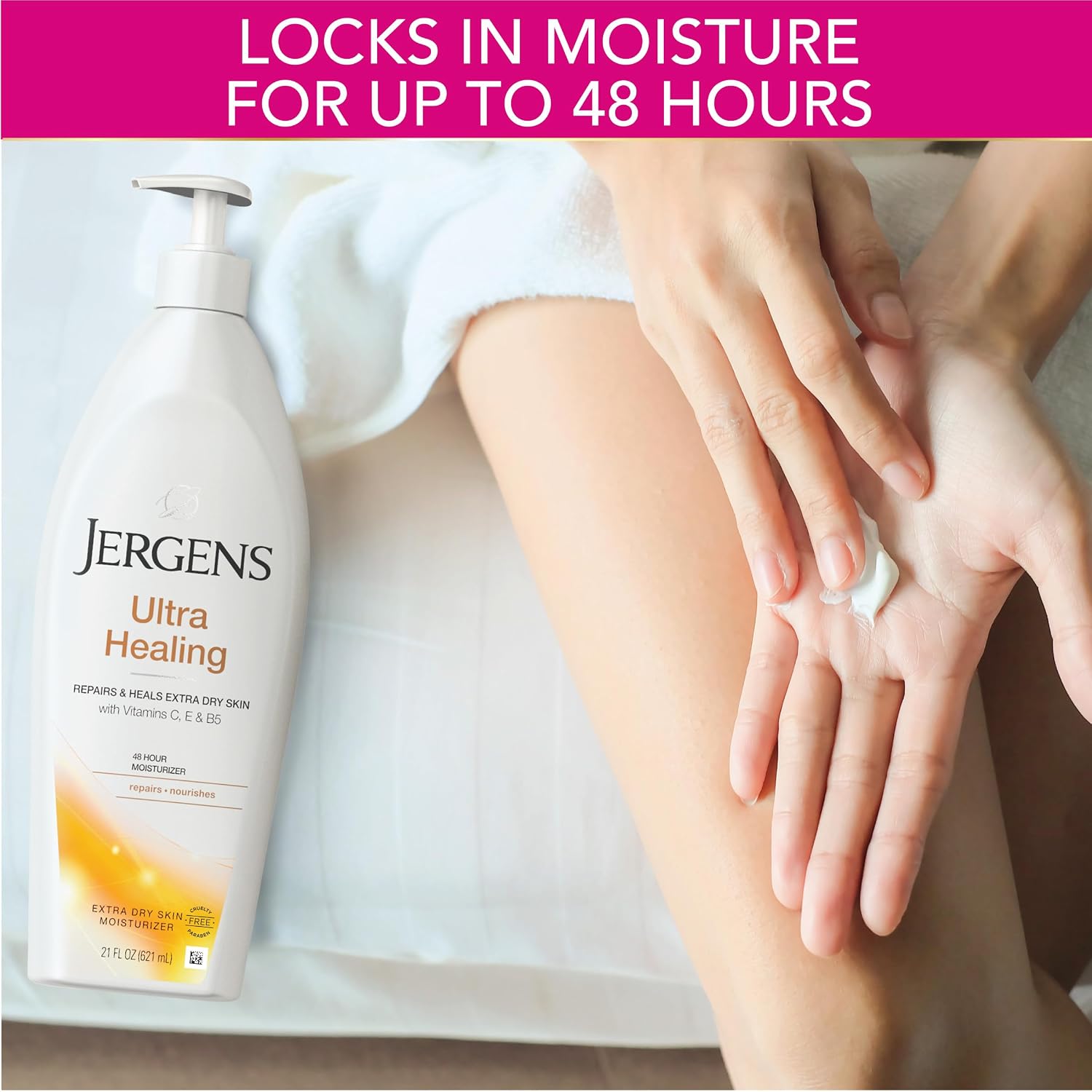 Jergens Ultra Healing Dry Skin Lotion, Hand and Body Moisturizer for Quick Absorption into Extra Dry Skin with Hydralucence Blend, Vitamins C, E and B5, White, 32oz