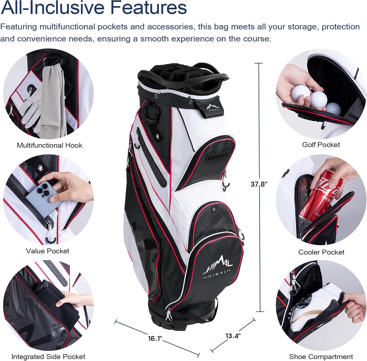 14-Way Golf Cart Bag with Organizer Divider | Full-Length Dividers, Rain Cover Included, Easy-Carry Handles, Club Organization, Cart Compatible