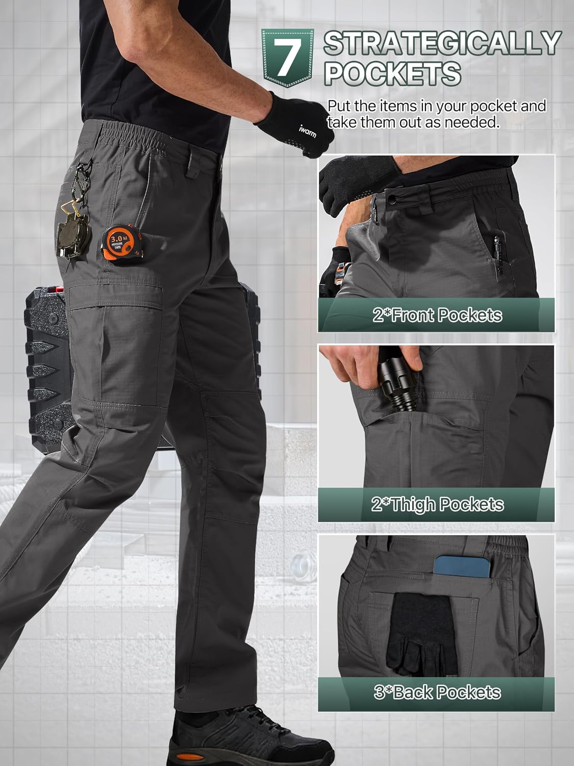 FREE SOLDIER Mens Cargo Work Tactical Pants Ripstop