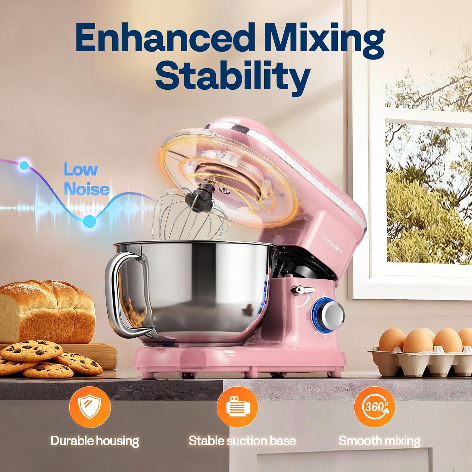 VIVOHOME Stand Mixer, 6-Quart Tilt-Head Kitchen Mixer with Bowl, Gray