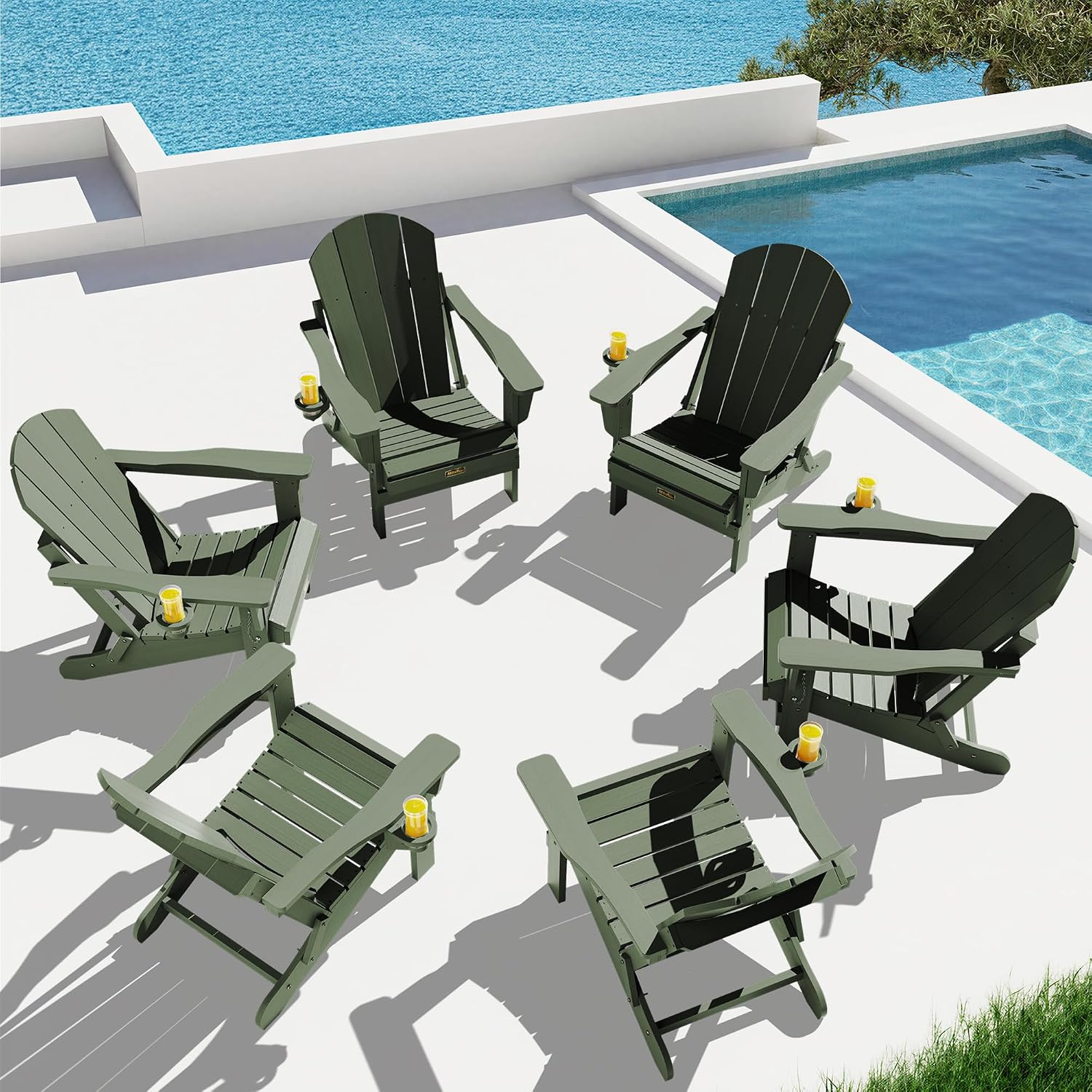 SERWALL Folding Adirondack Chairs with Cup Holder, Outdoor Fire Pit - Blue
