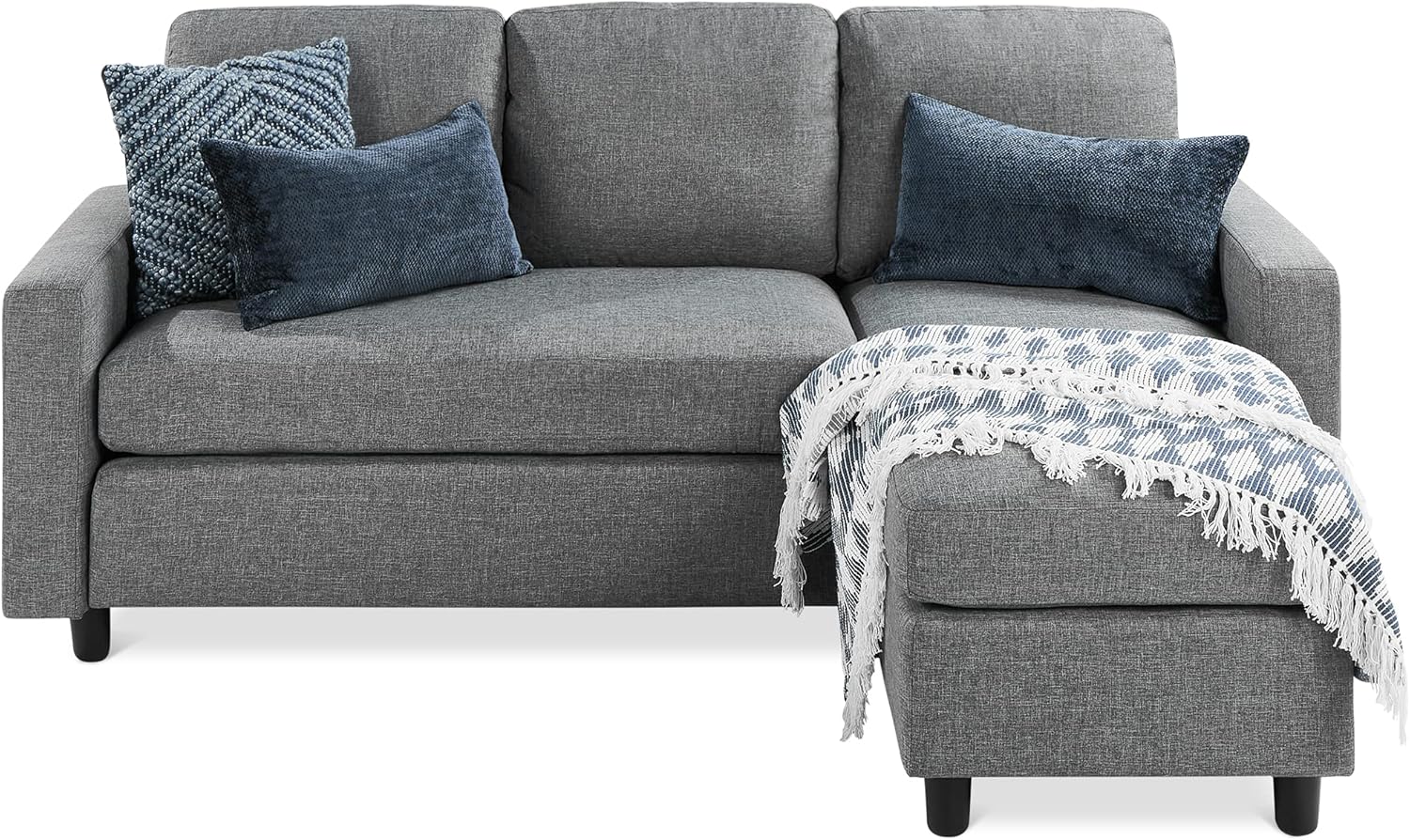 Best Choice Products Upholstered Sectional Sofa for Home, Apartment, Dorm, Bonus Room, Compact Spaces w/Chaise Lounge, 3-Seat, L-Shape Design
