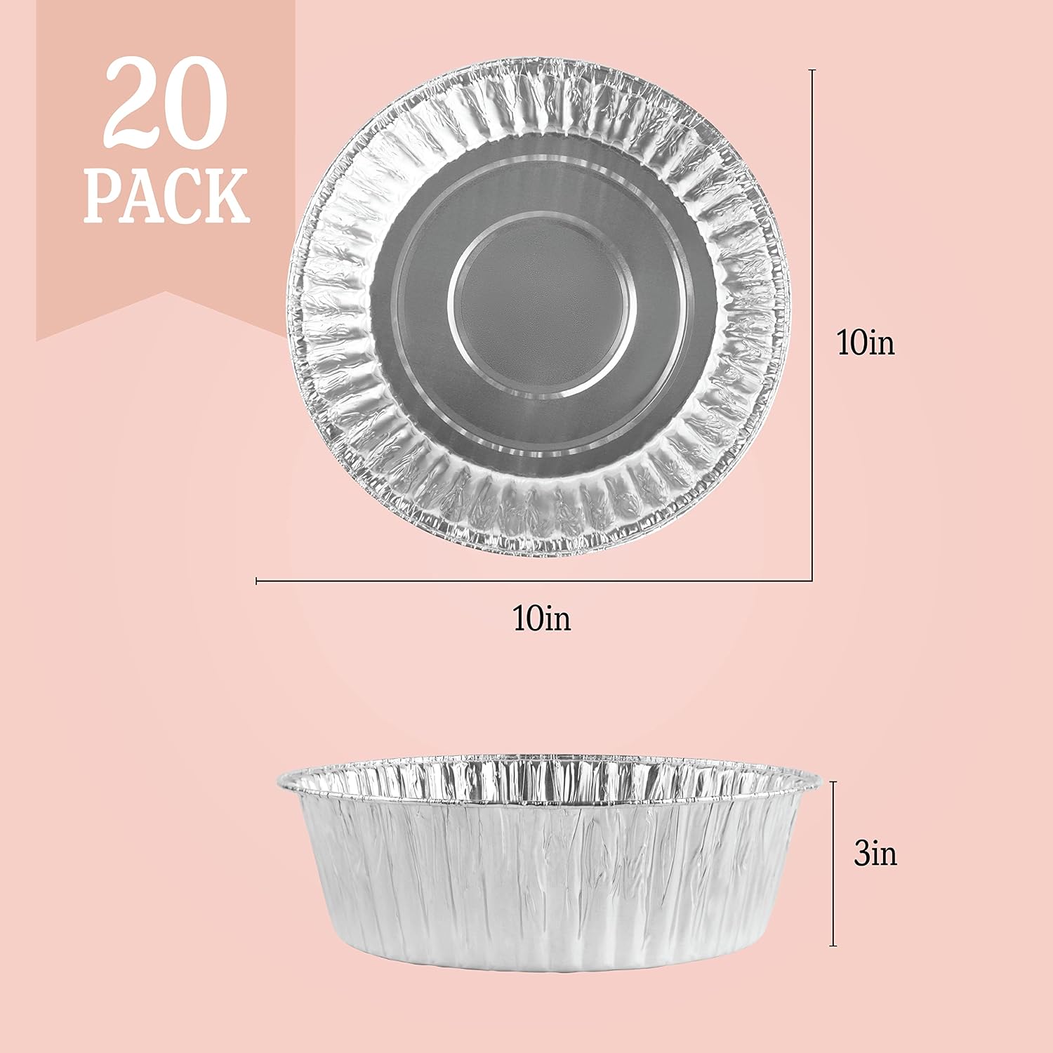 PLASTICPRO 9'' Inch Round Tin Foil Pans Disposable Aluminum Pack of 20