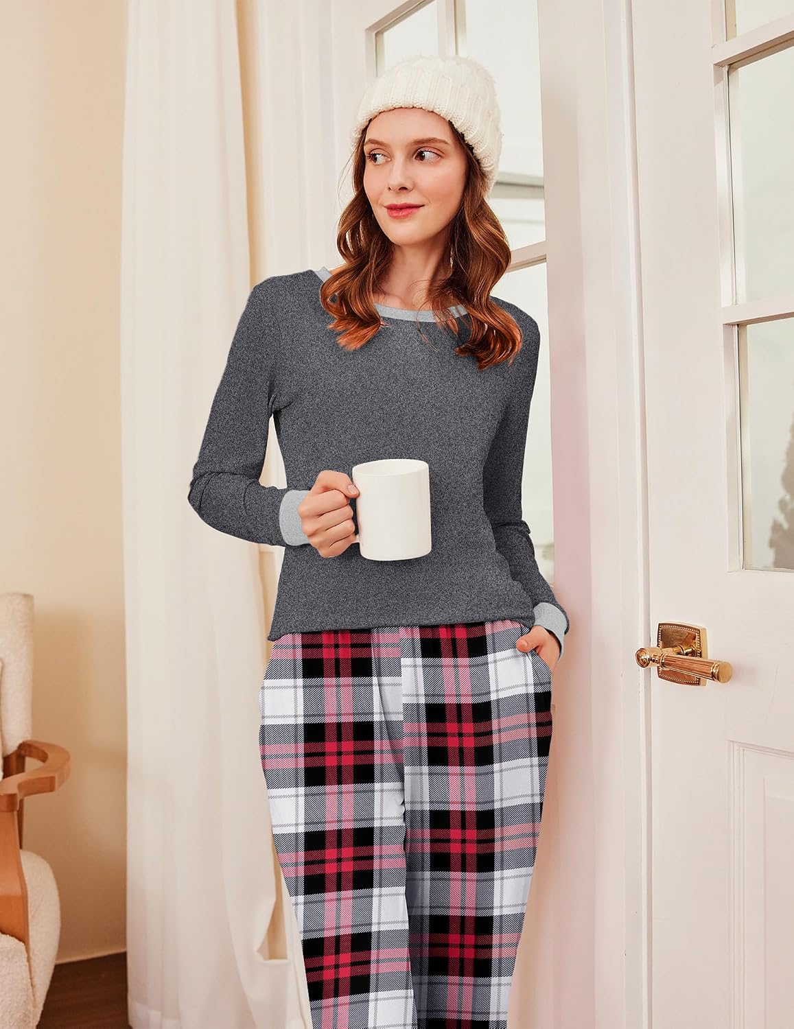Ekouaer Womens Pajamas Sets Long Sleeve Tops with Jogger Pants