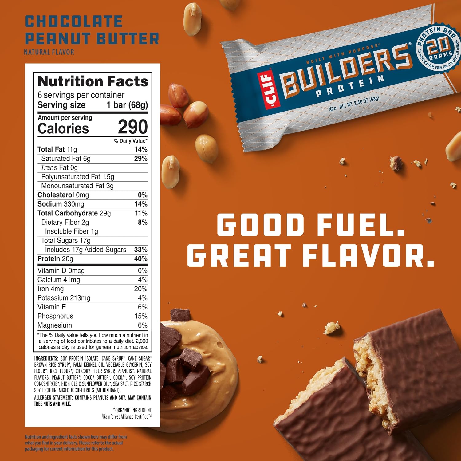 CLIF BUILDERS Protein Bars - Chocolate Peanut Butter Flavor - 20g Plant Based Protein - Gluten Free - Non-GMO - Low Glycemic - No Artificial